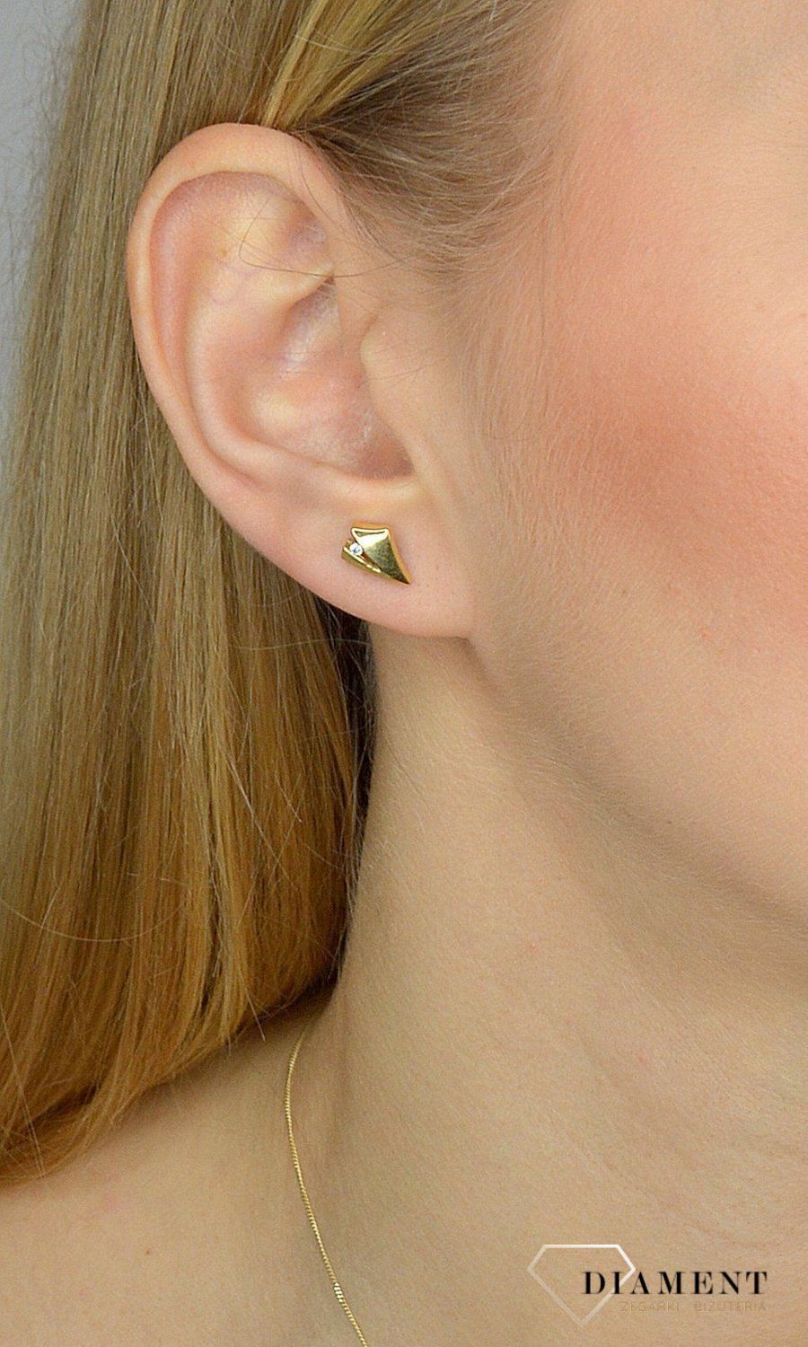 Złote kolczyki 585 znak V z cyrkonią DIA-KLC-0998K-585.jpg