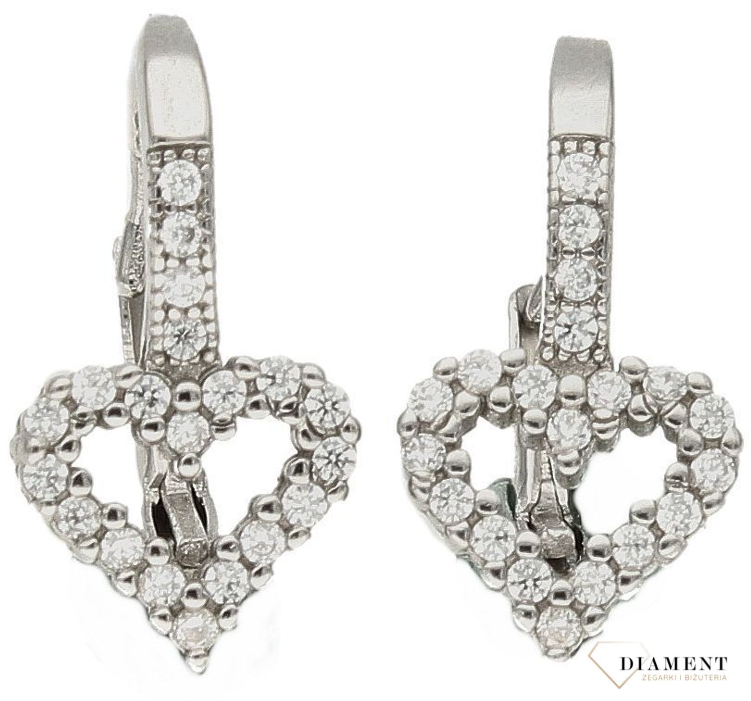 Kolczyki srebrne Serduszka z cyrkonią DIA-KLC-10002-925. Kolczyki srebrne dla dziewczynki. Prezent dla córki. Delikatna biżuteria. Kolczyki z wygodnym zapięciem angielskim ..jpg