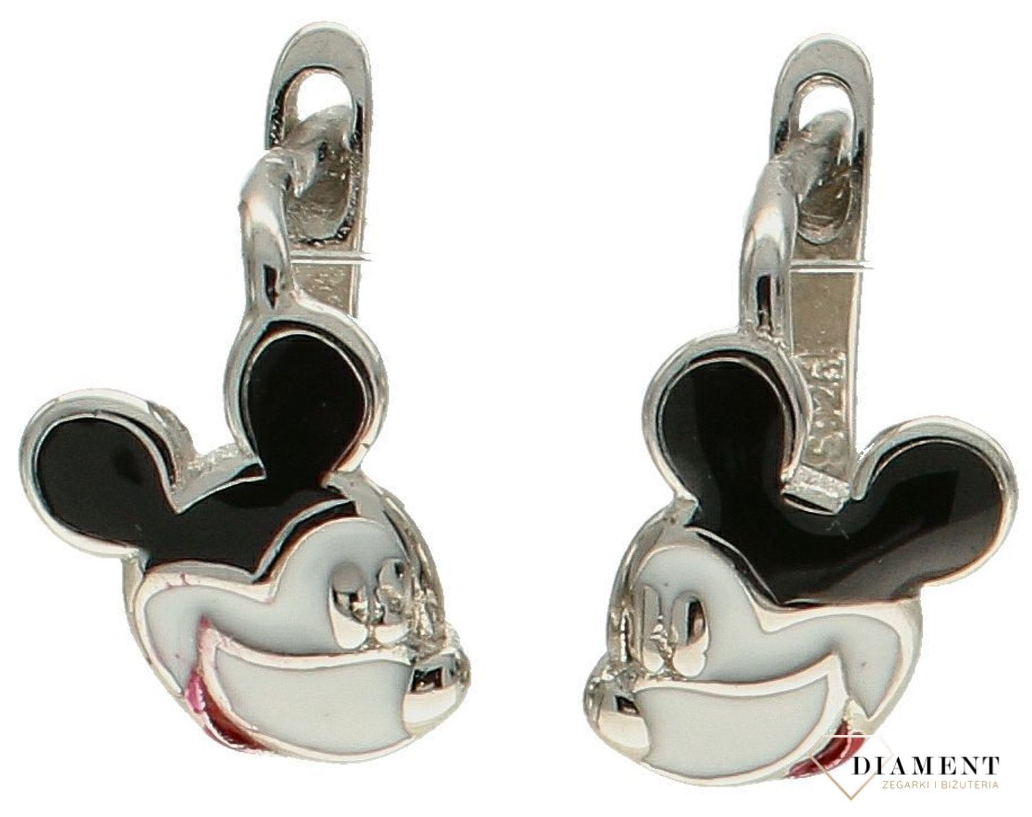 Kolczyki srebrne dla dziewczynki Myszka Miki DIA-KLC-10005-925. Kolczyki zostały starannie ozdobione emalią. Idealny prezent dla małej modnisi. Kolczyki przedstawiające myszkę miki. Myszka z bajki. Świetny pomysł na upominek..jpg