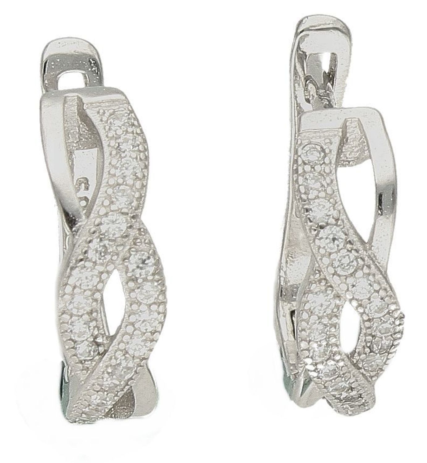 Srebrne kolczyki przeplatane z cyrkoniami DIA-KLC-10010-925. Kolczyki srebrne z wygodnym zapięciem angielskim. Damskie kolczyki srebrne z cyrkoniami. Kolczyki wykonane z najwyższej jakości srebra próby 925. Kolczyki srebrne to.jpg