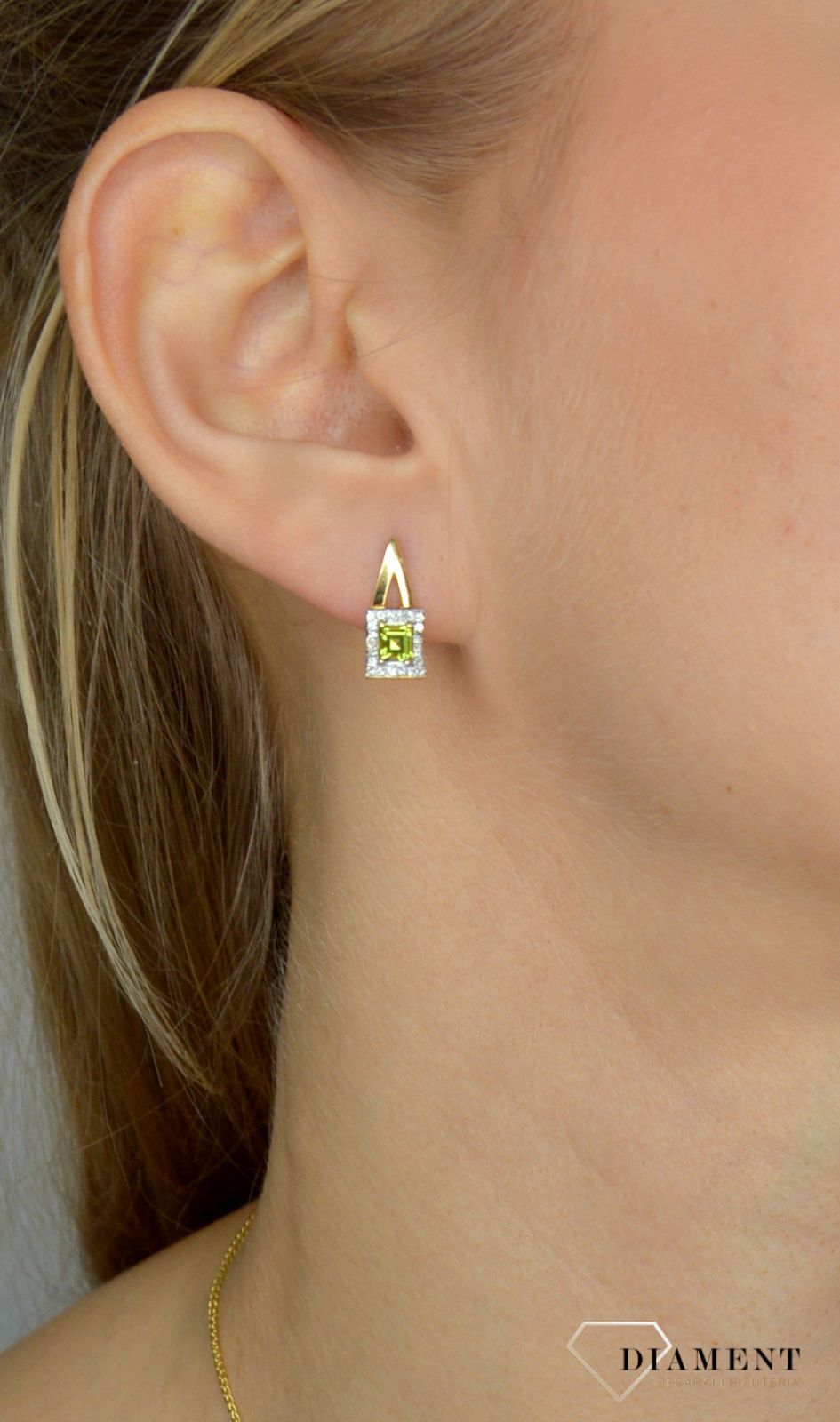 Złote kolczyki 585 z zieloną cyrkonią DIA-KLC-1002K-585.jpg