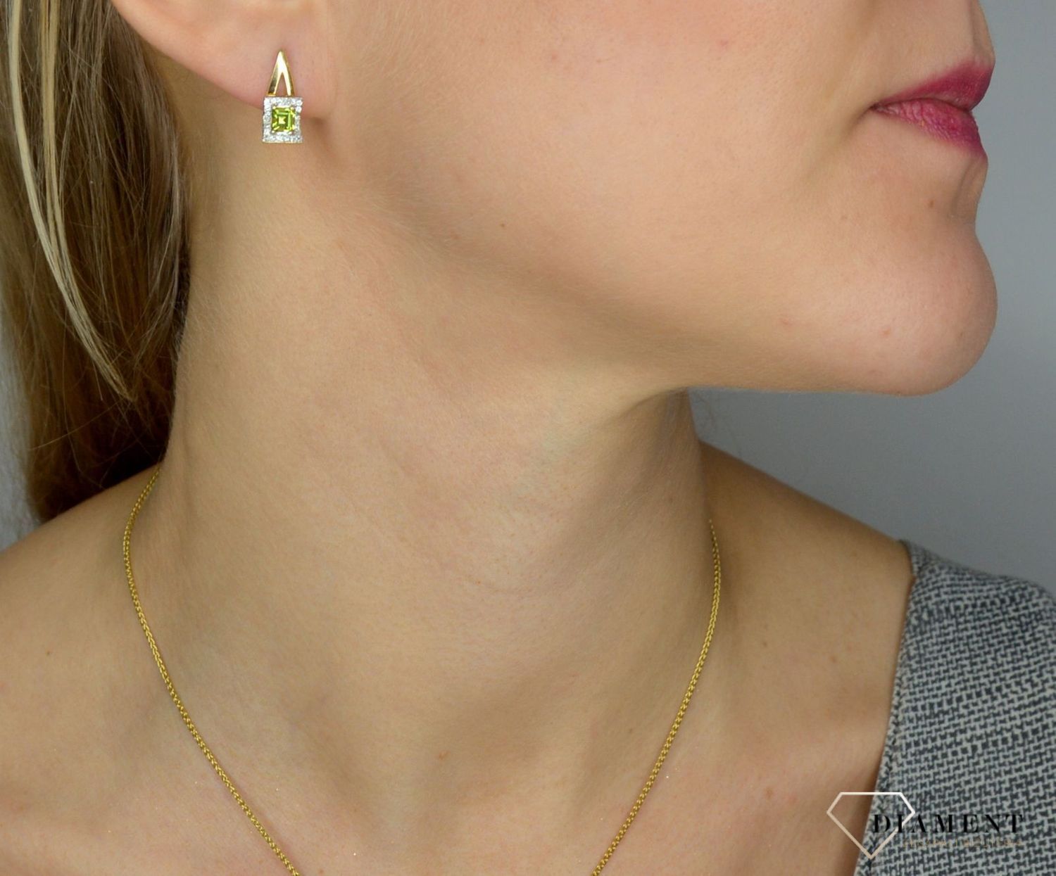 Złote kolczyki 585 z zieloną cyrkonią DIA-KLC-1002K-585.jpg