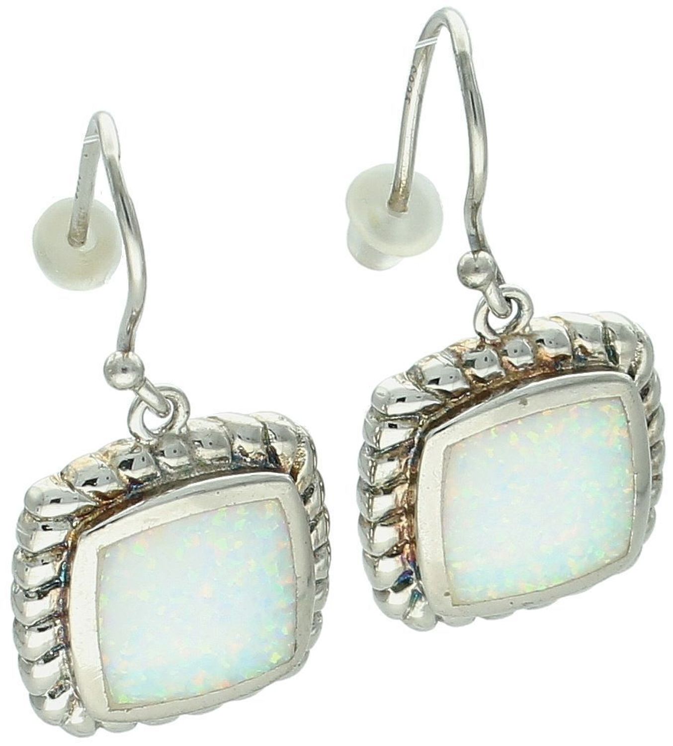 Srebrne kolczyki damskie 925 wiszące kwadraty z białym opalem DIA--10090-925. Srebrne kolczyki dla kobiety. Pomysł na prezent dla kobiety. Białe kolczyki. 1.jpg