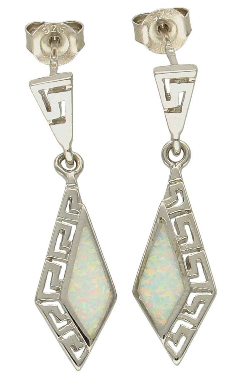 Srebrne kolczyki damskie 925 z białym opalem wzór droga grecka DIA-KLC-10092-925. Srebrne kolczyki dla kobiety. Pomysł na prezent dla kobiety. Białe kolczyki. Kolorowe kolczyki na lato z opalem. Kolczyki opal..jpg