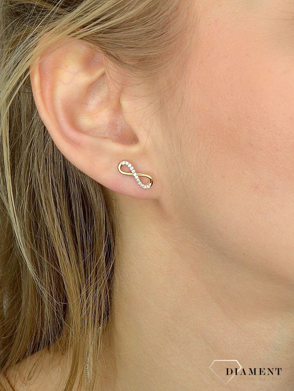 Złote kolczyki 585 znak nieskończoności z cyrkonią DIA-KLC-1010-585.jpg