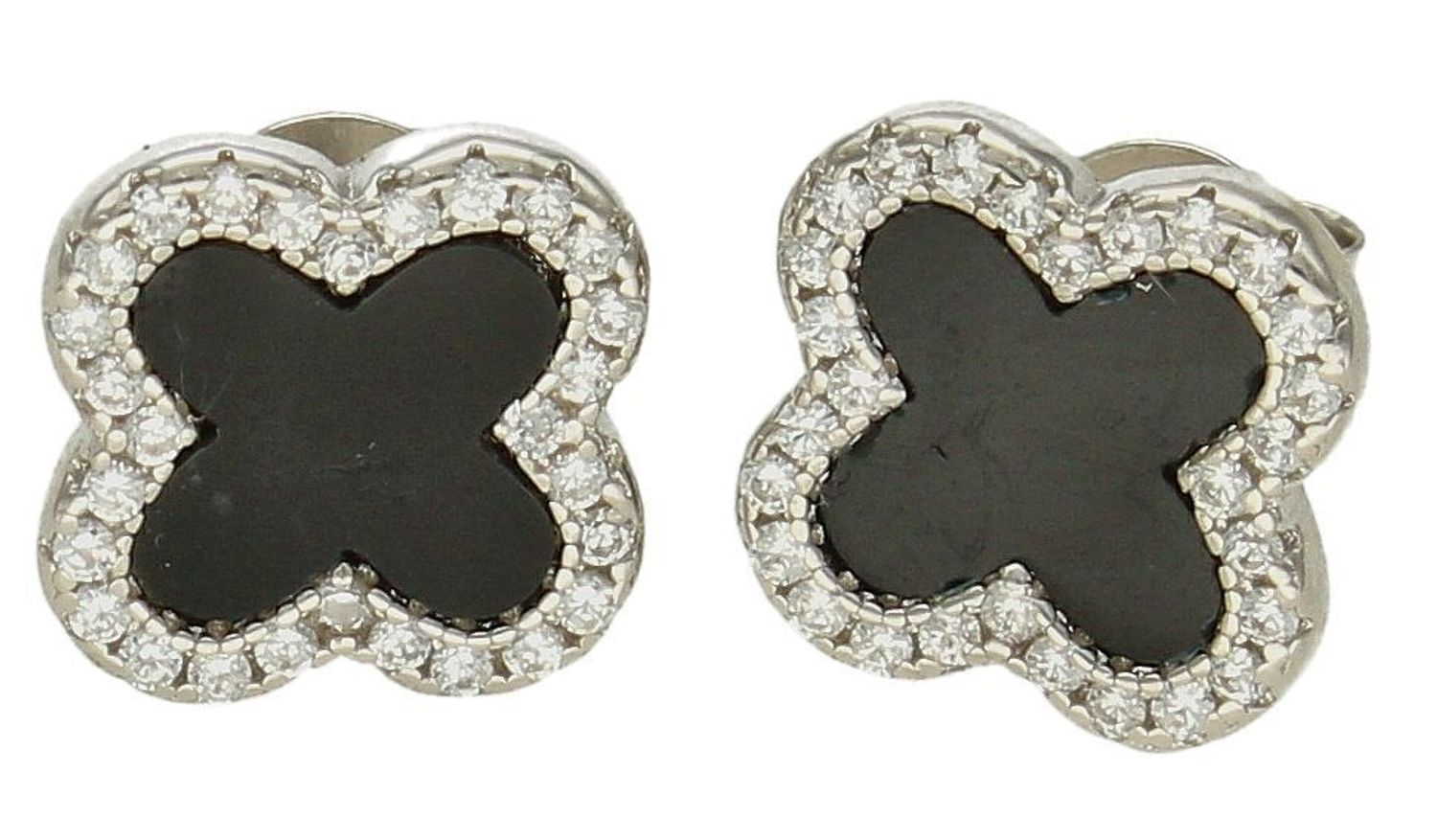 Kolczyki srebrne damskie na sztyft koniczynki z cyrkoniami DIA-KLC-10123-925. Srebrne kolczyki 925 wkrętki czarne koniczynki. Delikatne srebrne kolczyki modny wzór z cyrkoniami. Biżuteria srebrna damska..jpg