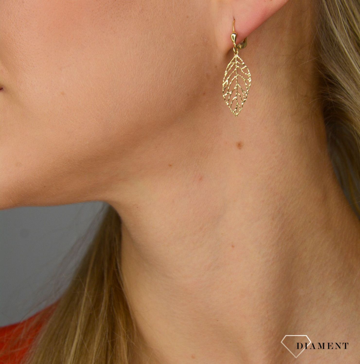 Złote kolczyki 585 wiszące ażurowe liście DIA-KLC-1014-585.jpg