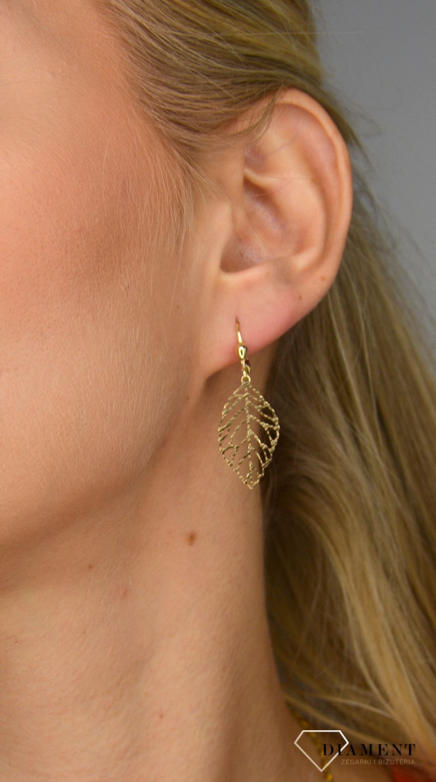 Złote kolczyki 585 wiszące ażurowe liście DIA-KLC-1014-585.jpg
