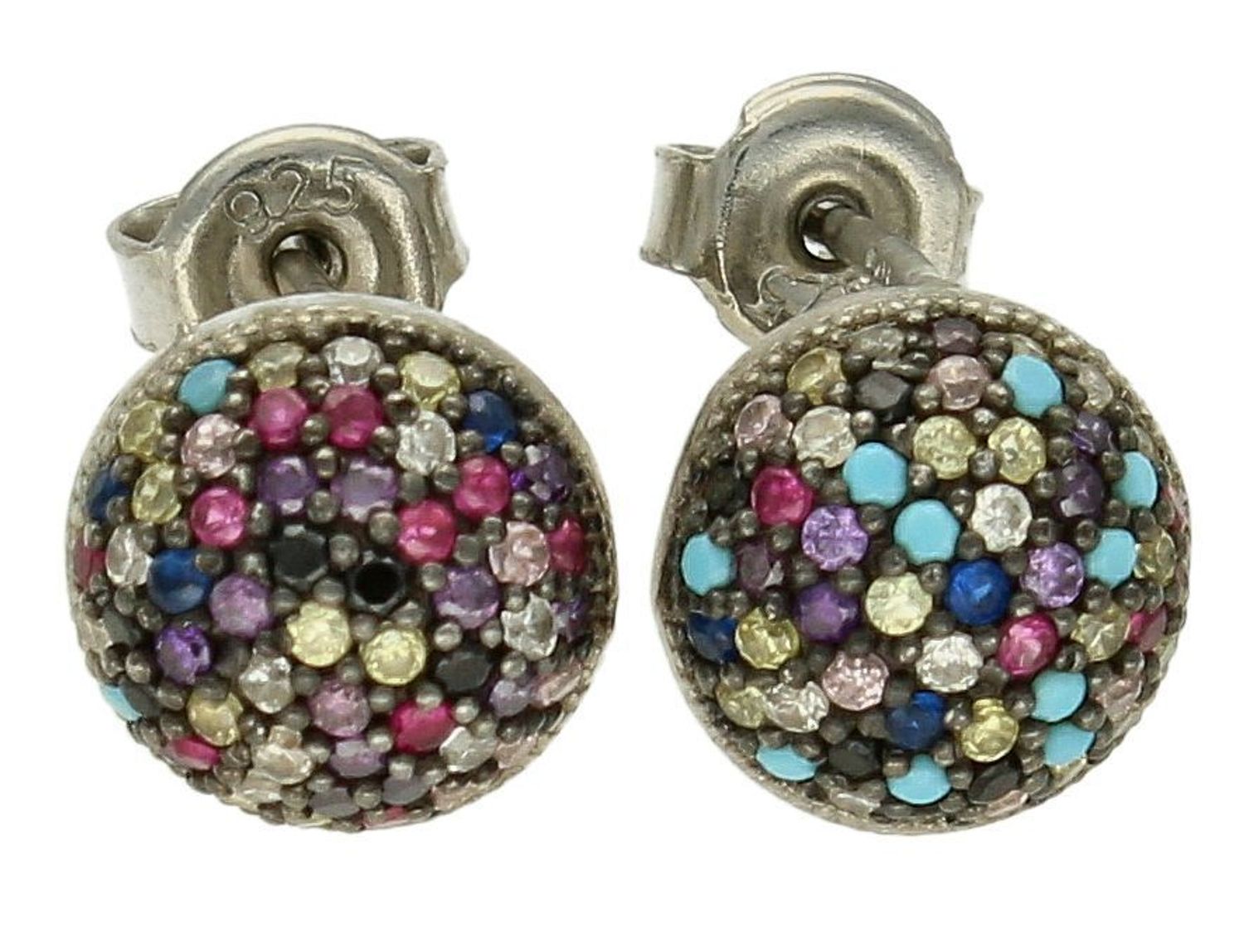 Kolczyki srebrne damskie na sztyft z kolorową cyrkonią półokrągłe DIA-KLC-10156-925.jpg