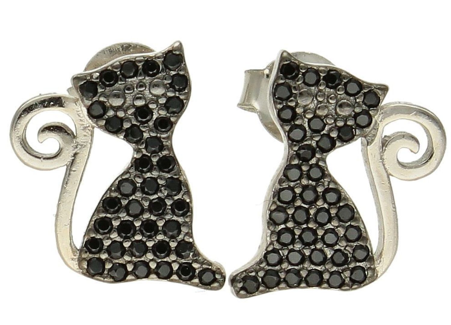 Kolczyki srebrne damskie na sztyft kotki z czarną cyrkonią DIA-KLC-10157-925. Srebrne kolczyki 925 kotki z czarną cyrkonią. Delikatne srebrne kolczyki modny wzór z cyrkonią. Biżuteria srebrna damska..jpg