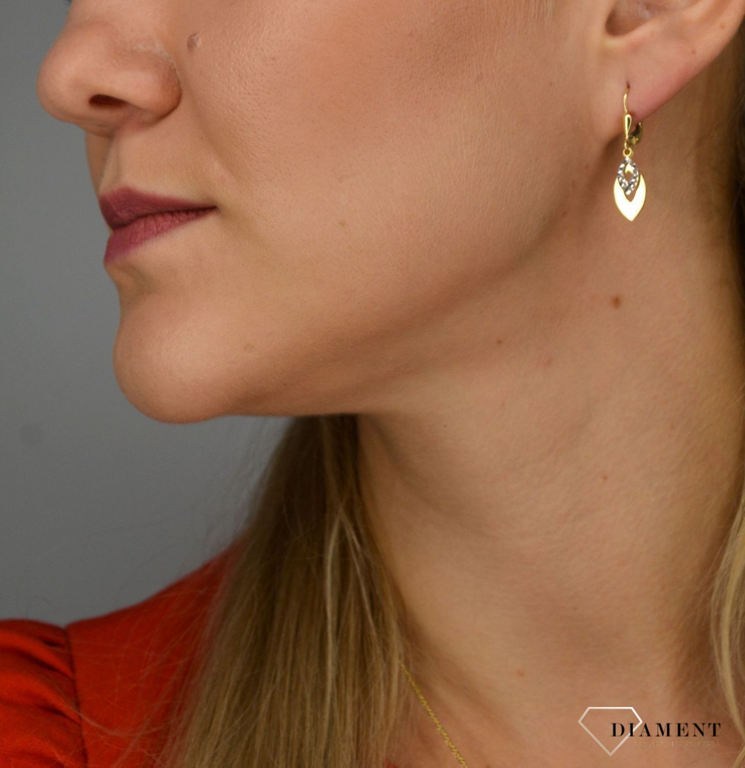 Złote kolczyki 585 wiszące łezki z białym złotem DIA-KLC-1016-585.jpg