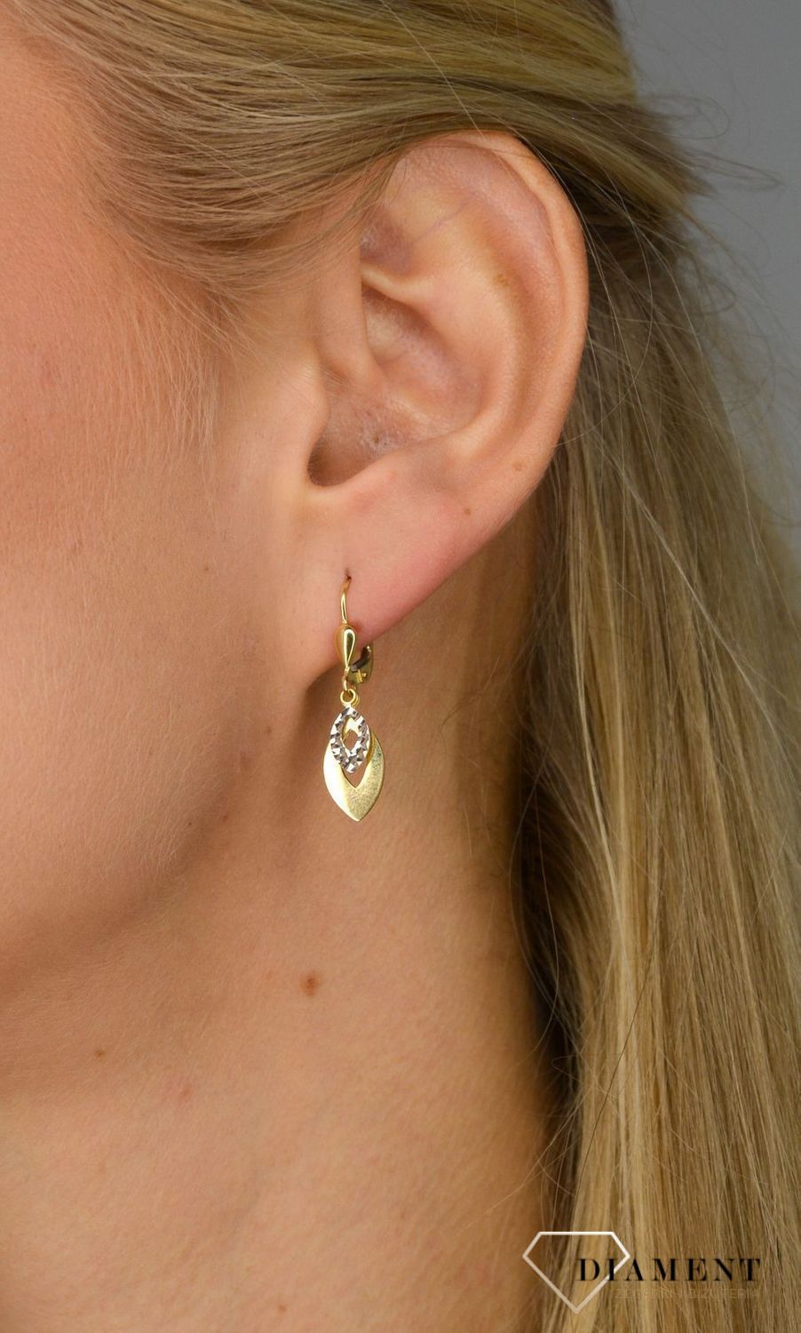 Złote kolczyki 585 wiszące łezki z białym złotem DIA-KLC-1016-585.jpg