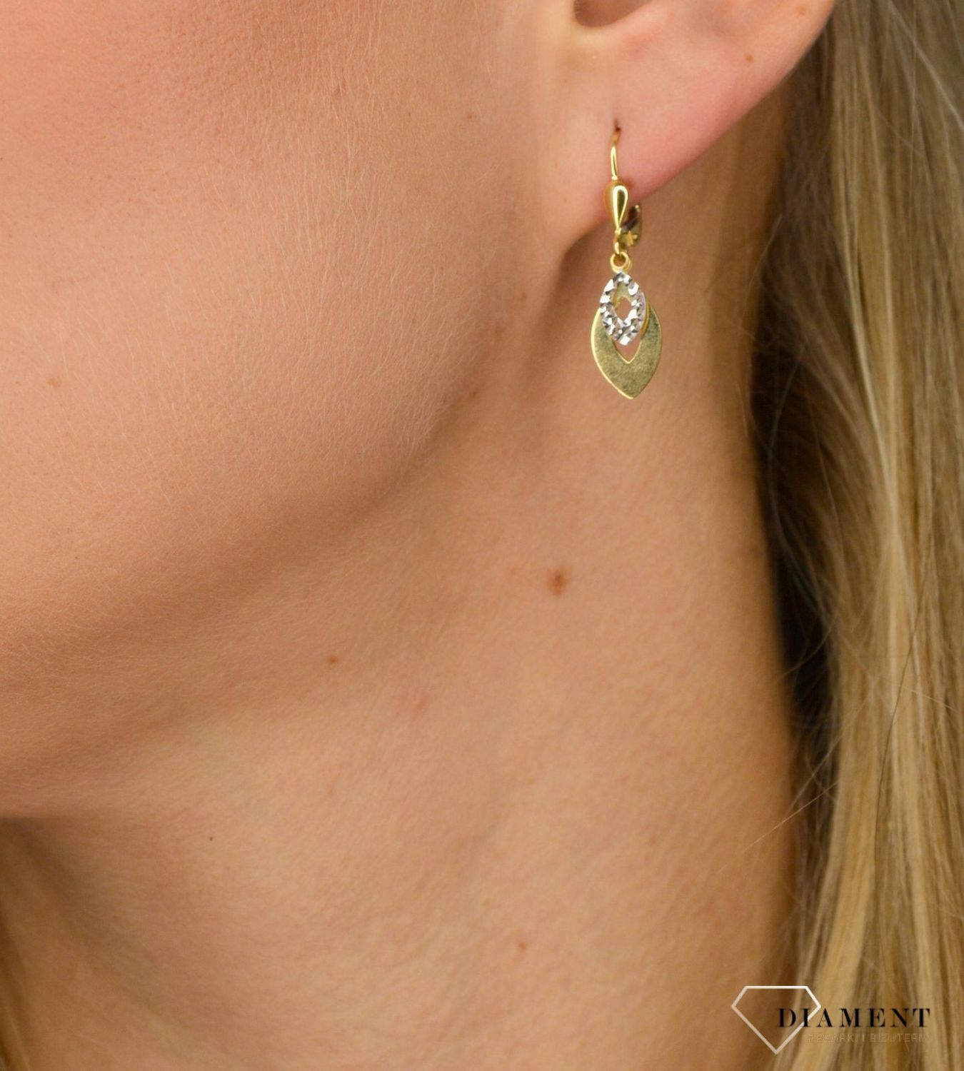 Złote kolczyki 585 wiszące łezki z białym złotem DIA-KLC-1016-585.jpg