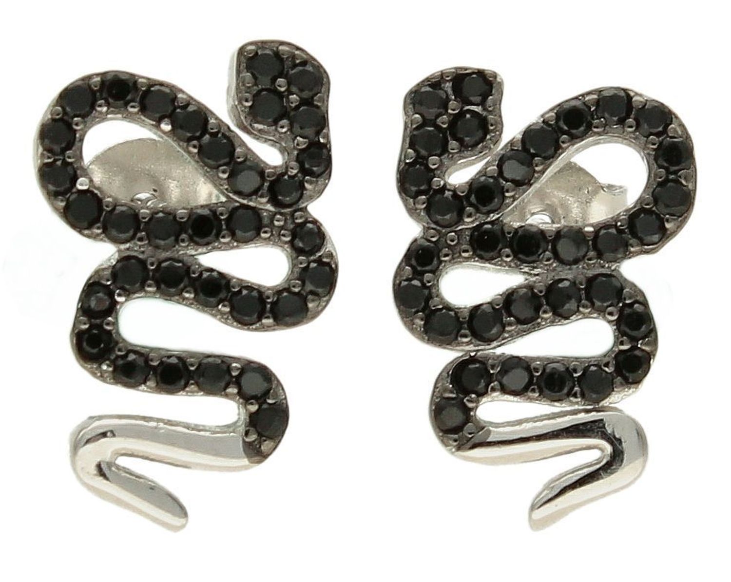 Kolczyki srebrne damskie na sztyft żmijka z czarną cyrkonią DIA-KLC-10168-925. Srebrne kolczyki 925 wkrętki z czarną cyrkonią. Delikatne srebrne kolczyki modny wzór żmijki. Biżuteria srebrna damska..jpg