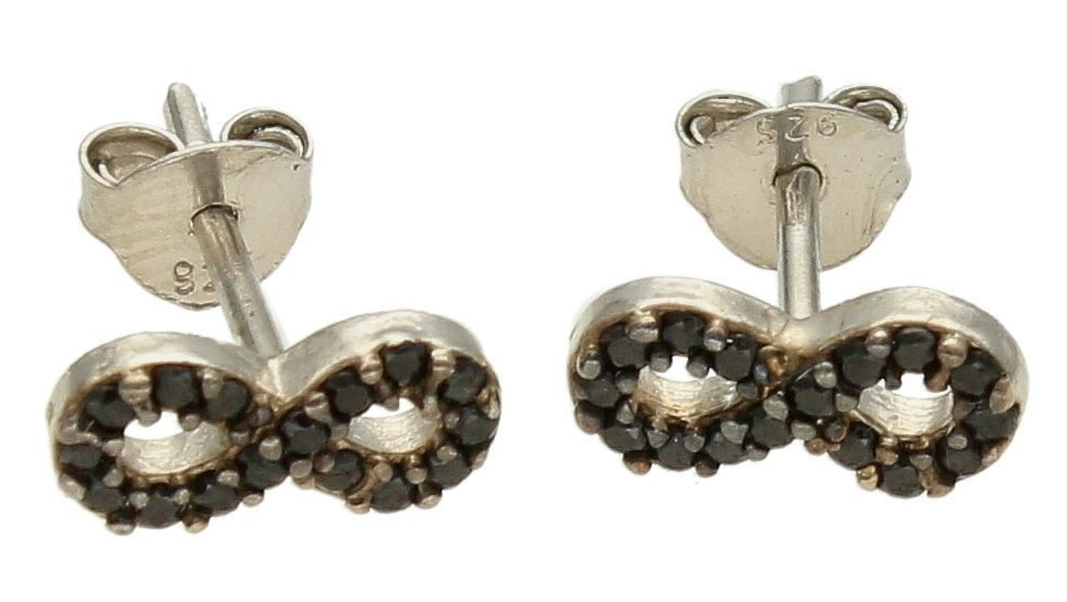 Srebrne kolczyki damskie na sztyft z czarną cyrkonią znak nieskończoności DIA-KLC-10170-925.jpg