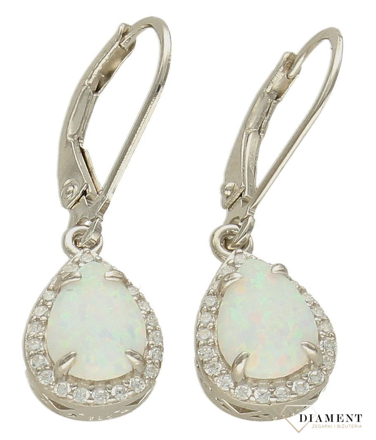 Srebrne kolczyki 925 wiszące łezki z opalem i cyrkoniami DIA-KLC-10172-925. Srebrne kolczyki damskie idealne na prezent dla kobiety. Srebrne kolczyki wiszące. Srebrne kolczyki z kamieniem. Srebrne kolczyki z opalem..jpg