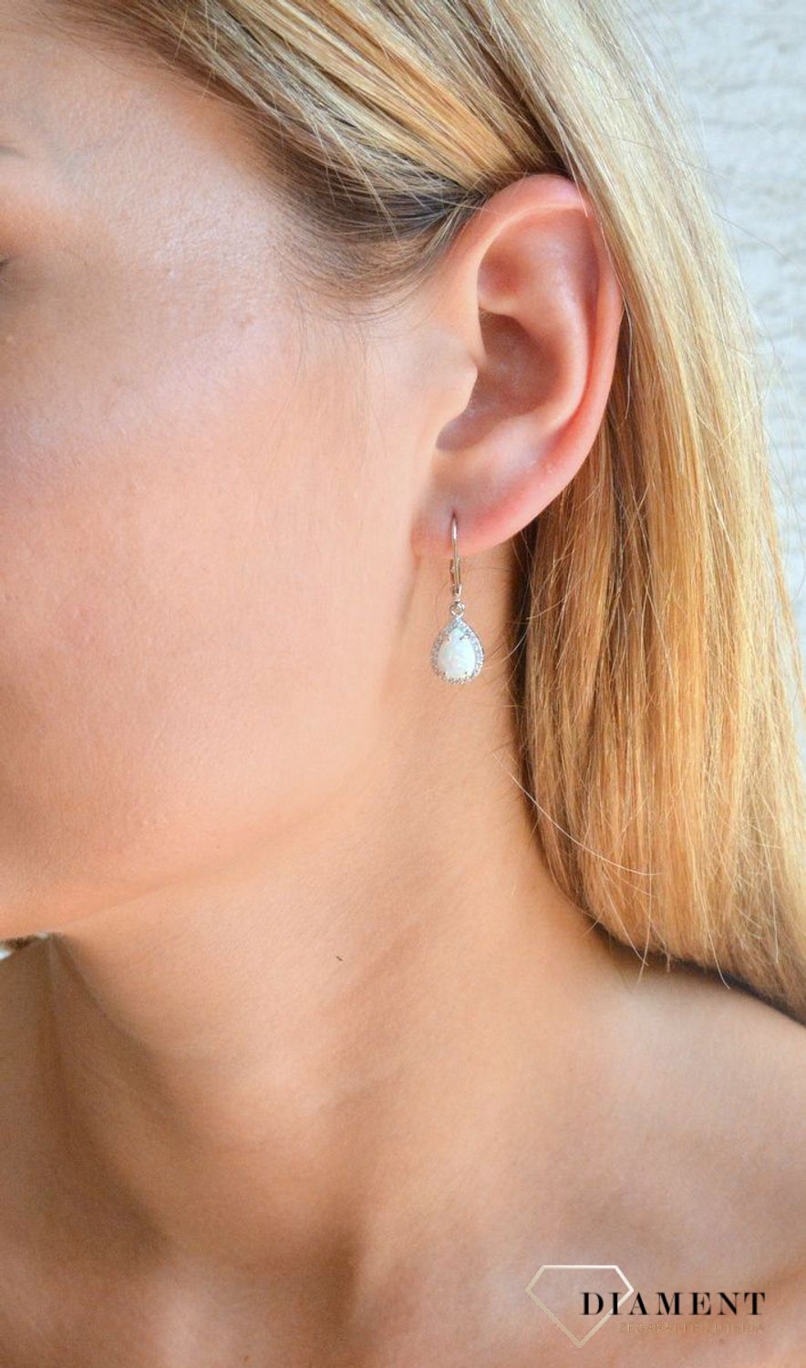Srebrne kolczyki 925 wiszące łezki z opalem i cyrkoniami DIA-KLC-10172-925. Srebrne kolczyki damskie idealne na prezent dla kobiety. Srebrne kolczyki wiszące. Srebrne kolczyki z kamieniem. Srebrne kolczyki z opalem..jpg