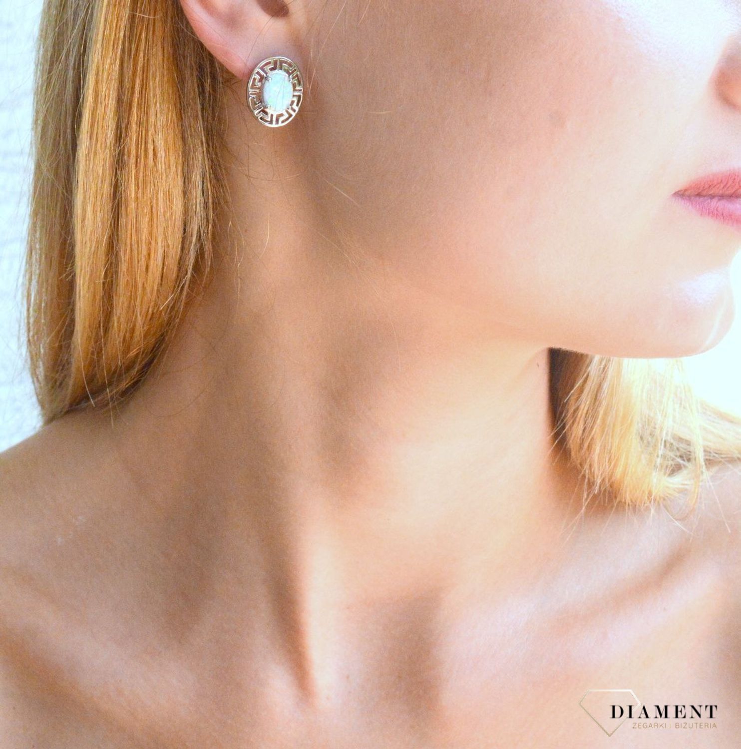 Srebrne kolczyki 925 owalne opale ze wzorem greckim DIA-KLC-10173-925. Srebrne kolczyki damskie idealne na prezent dla kobiety. Srebrne kolczyki wiszące. Srebrne kolczyki z kamieniem. Srebrne kolczyki z opalem..jpg