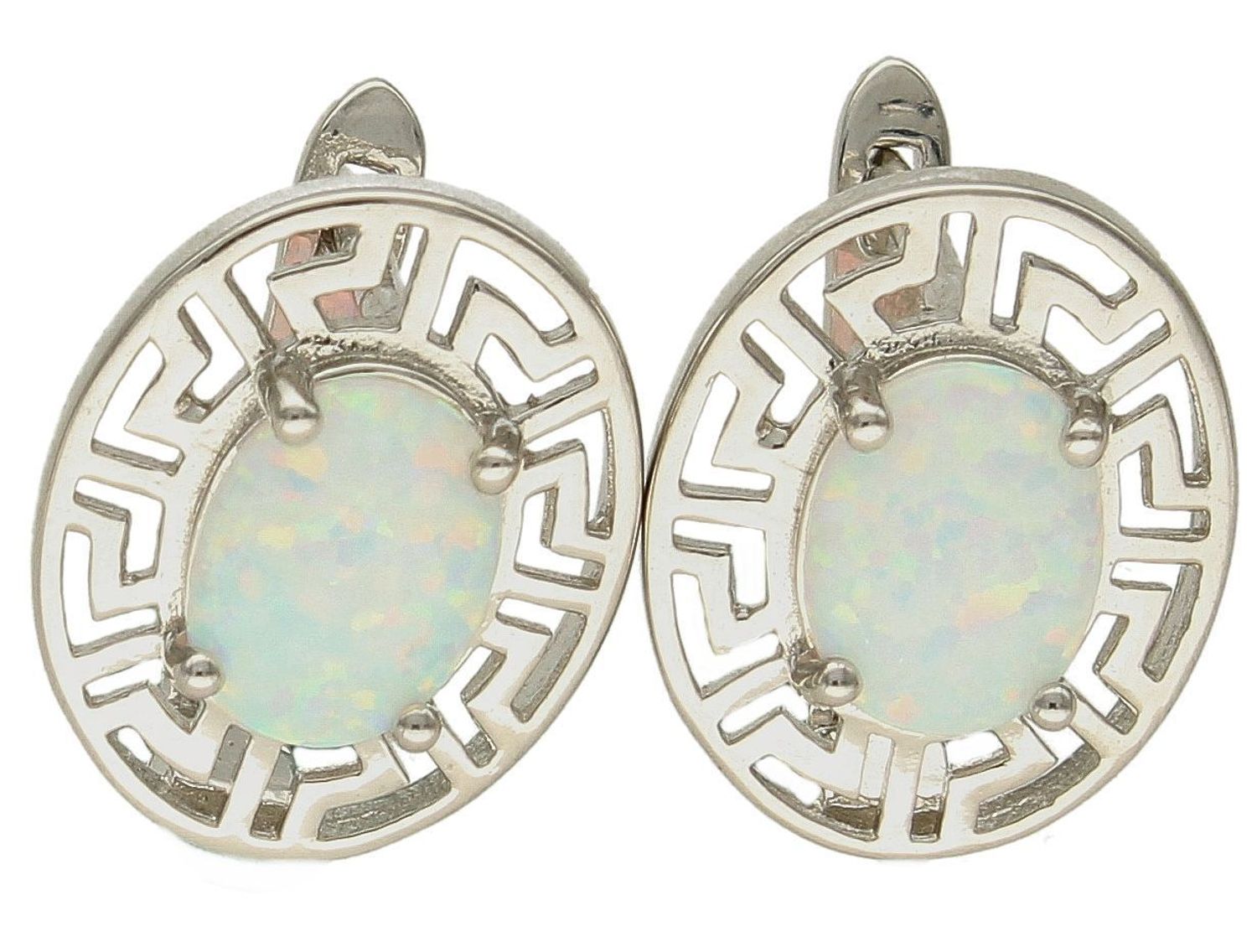 Srebrne kolczyki 925 owalne opale ze wzorem greckim DIA-KLC-10173-925. Srebrne kolczyki damskie idealne na prezent dla kobiety. Srebrne kolczyki wiszące. Srebrne kolczyki z kamieniem. Srebrne kolczyki z opalem..jpg