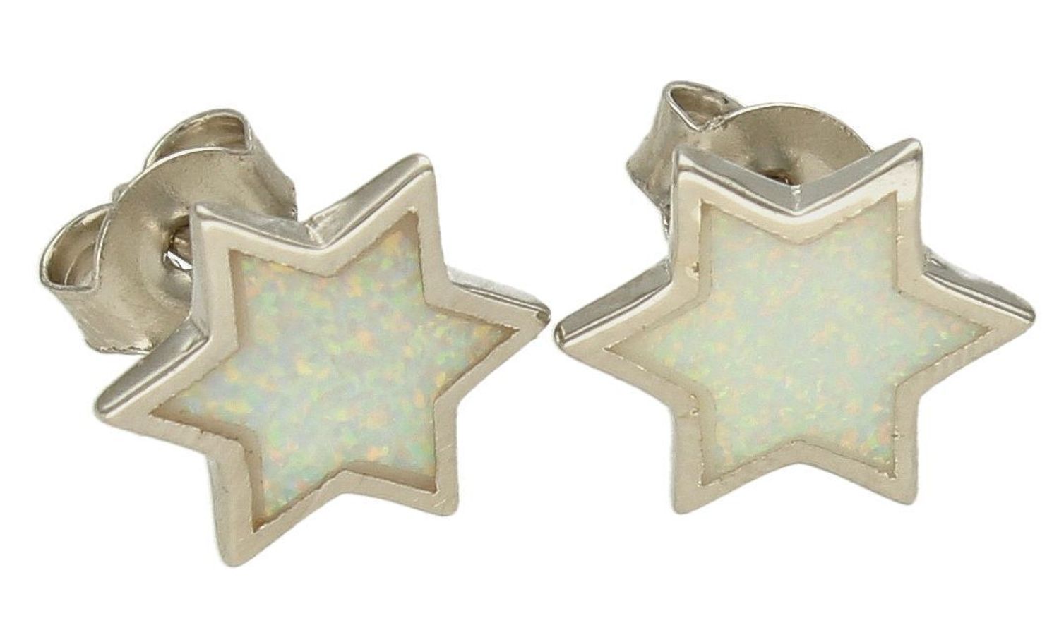 Kolczyki srebrne wkrętki z białym opalem syntetycznym w kształcie gwiazdki DIA-KLC-10177-925.jpg