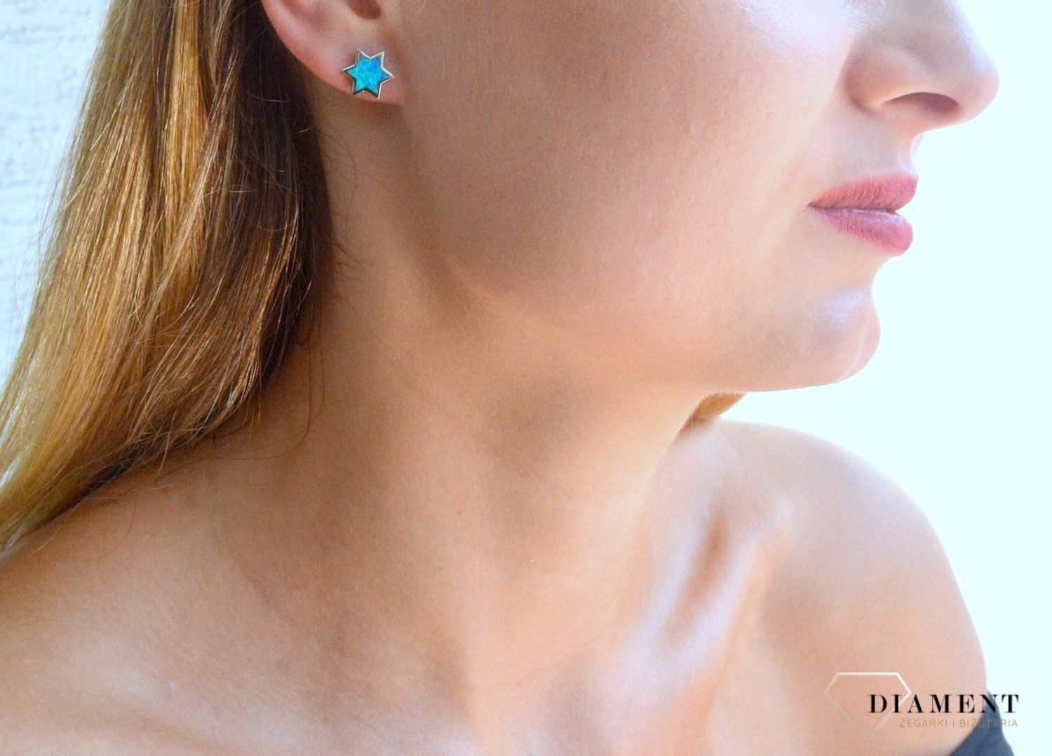 Kolczyki srebrne wkrętki z niebieskim opalem syntetycznym w kształcie gwiazdki  DIA-KLC-10178-925.jpg