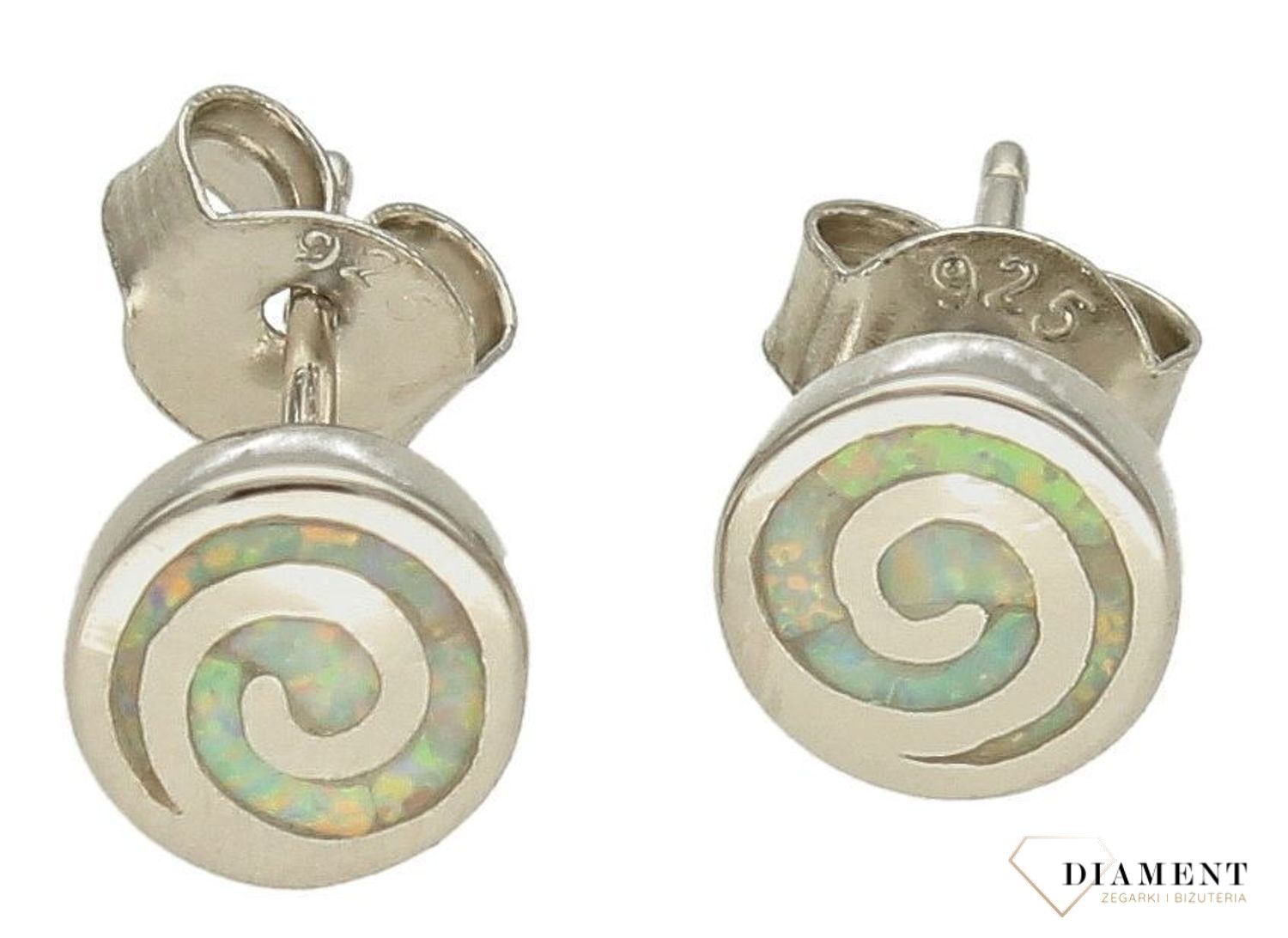 Srebrne kolczyki damskie na sztyft białe opale w formie spiralki DIA-KLC-10182-925.jpg