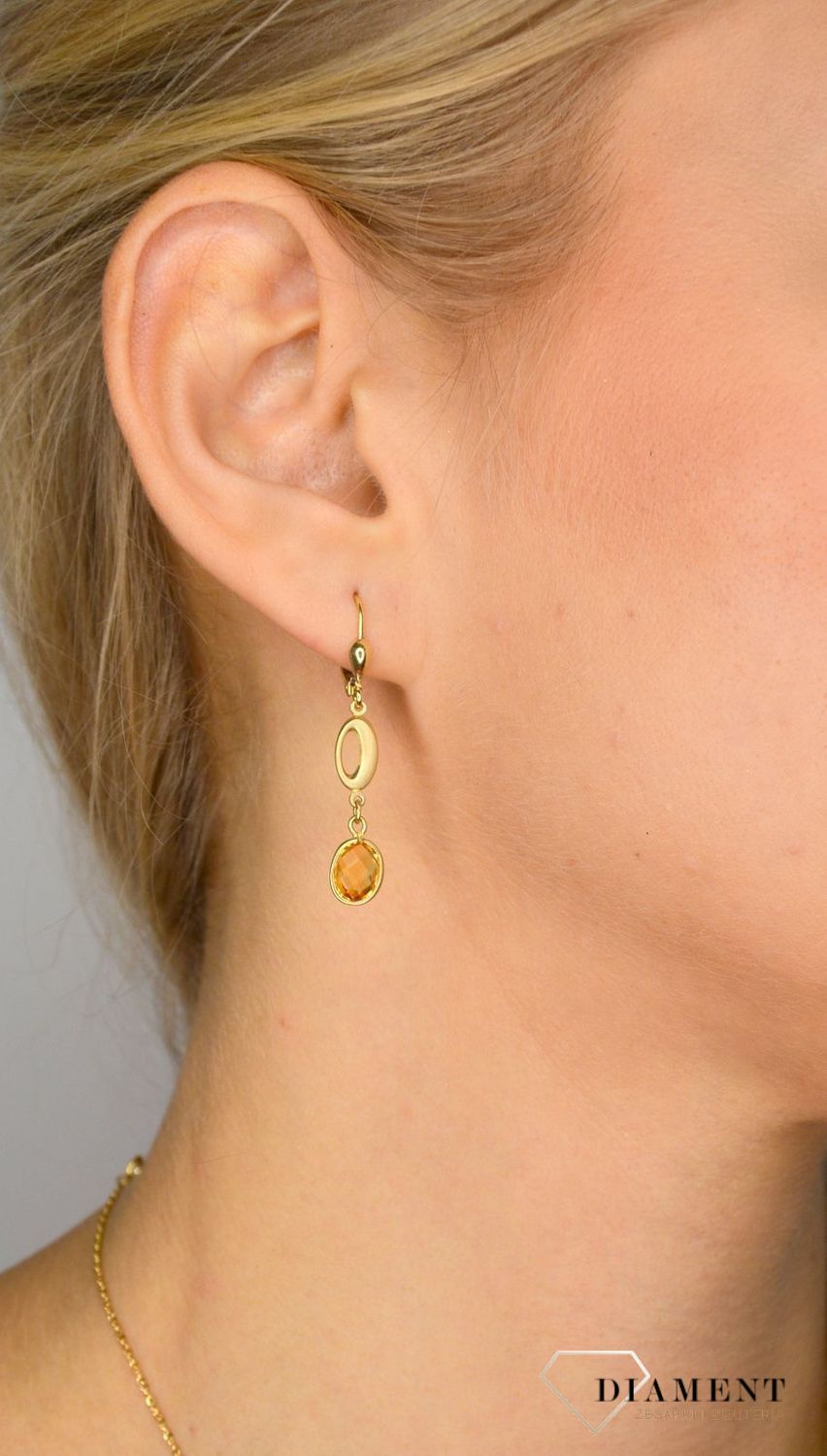 Złote kolczyki wiszące 585 z cytrynem DIA-KLC-1019-585.jpg