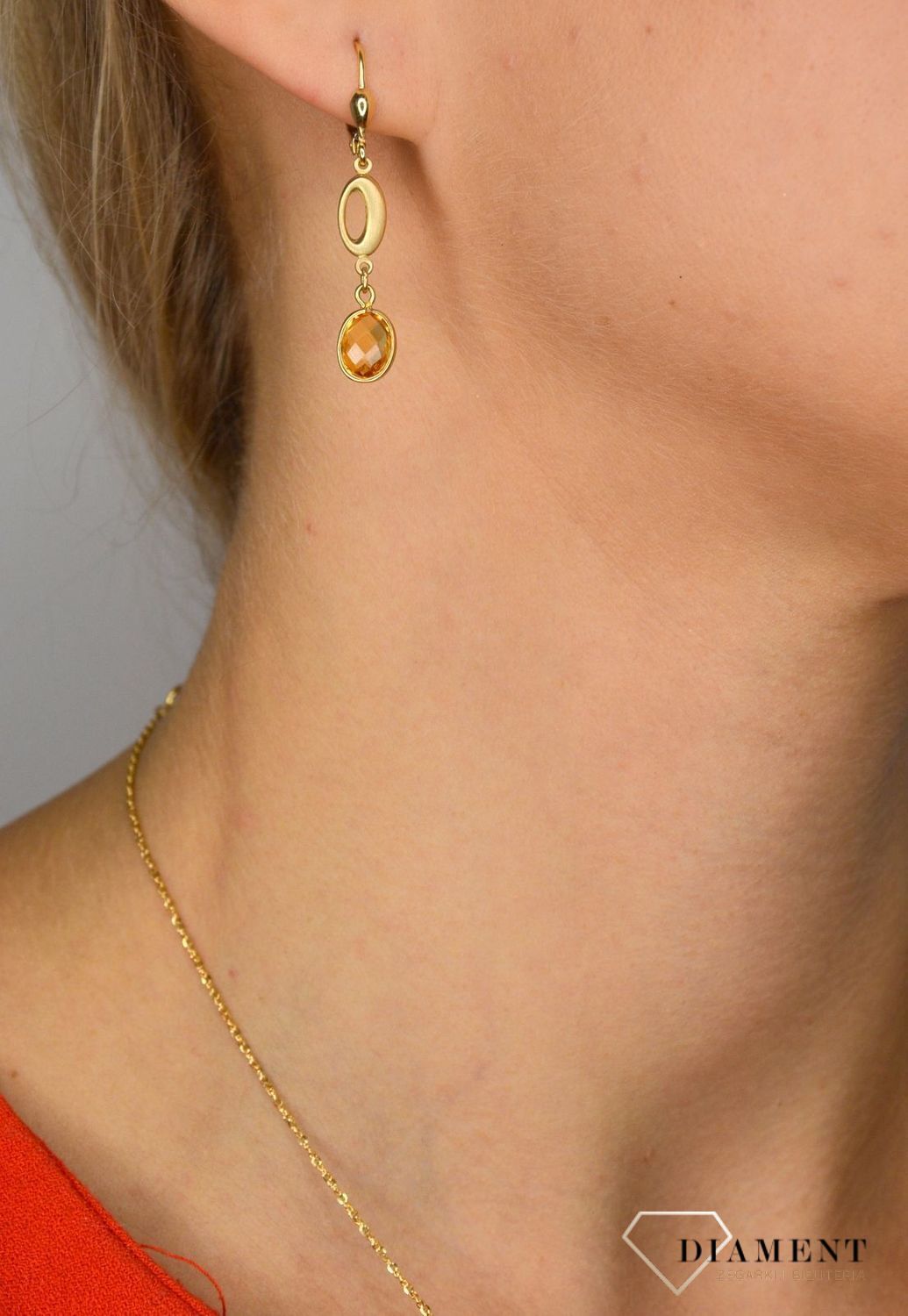 Złote kolczyki wiszące 585 z cytrynem DIA-KLC-1019-585.jpg