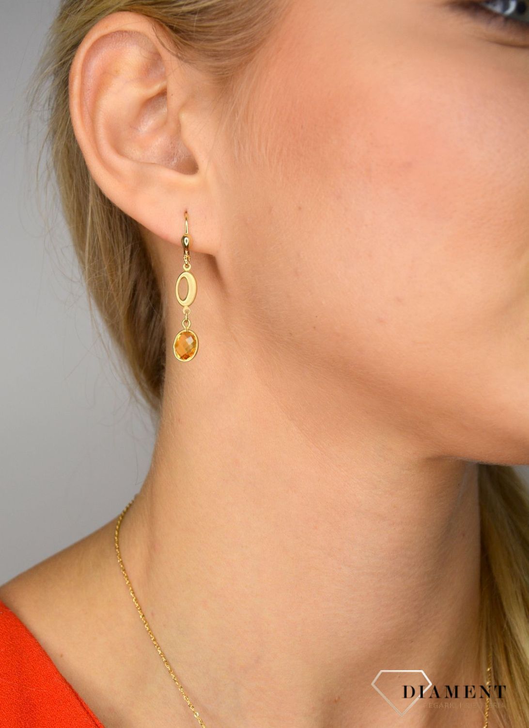 Złote kolczyki wiszące 585 z cytrynem DIA-KLC-1019-585.jpg