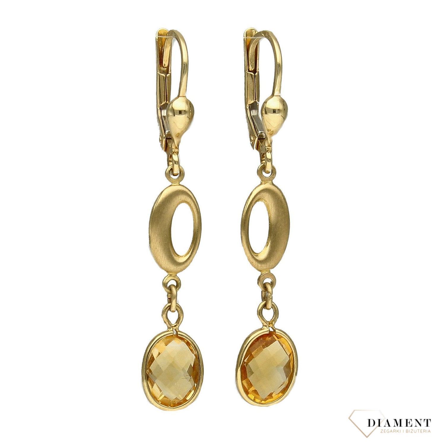 Złote kolczyki wiszące 585 z cytrynem DIA-KLC-1019-585.jpg