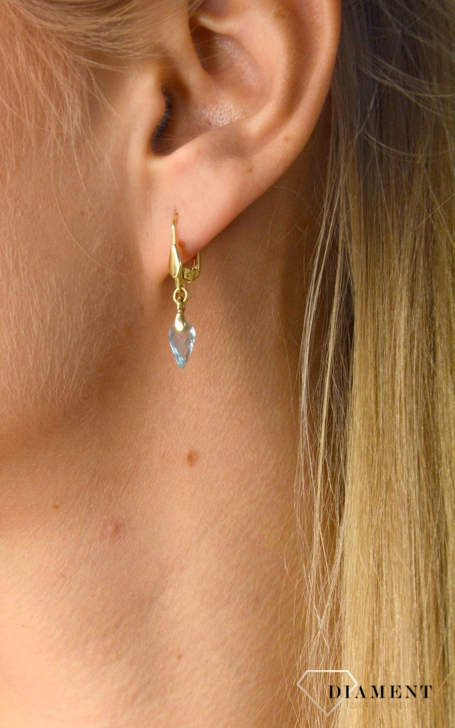 Złote kolczyki 585 z niebieską łezką DIA-KLC-1020-585.jpg