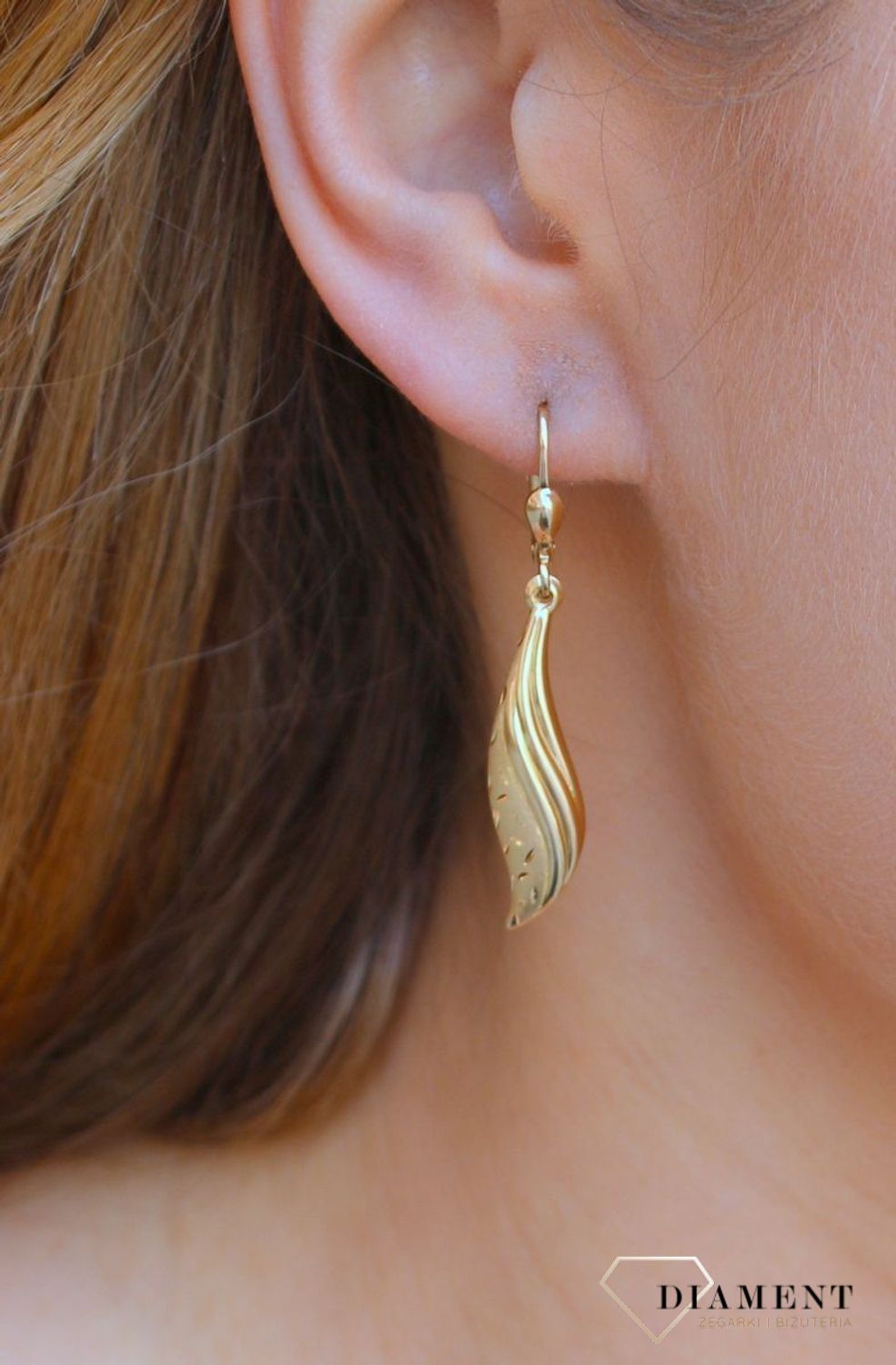 Kolczyki damskie złote  Piaskowane fale  585 DIA-KLC-10212-585c.jpg