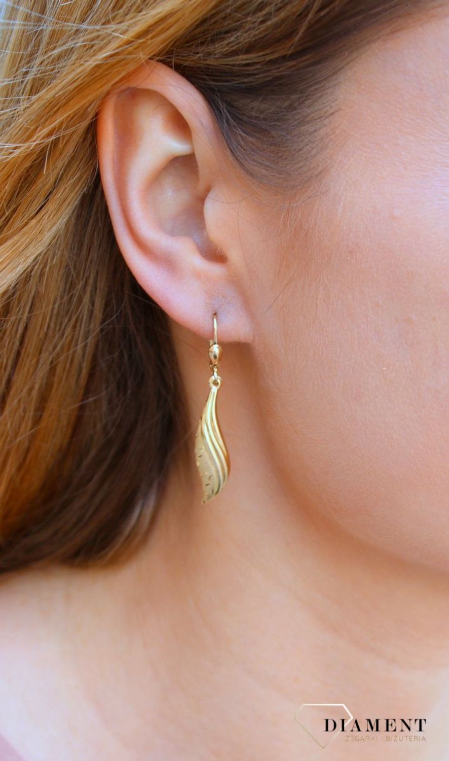 Kolczyki damskie złote  Piaskowane fale  585 DIA-KLC-10212-585c.jpg
