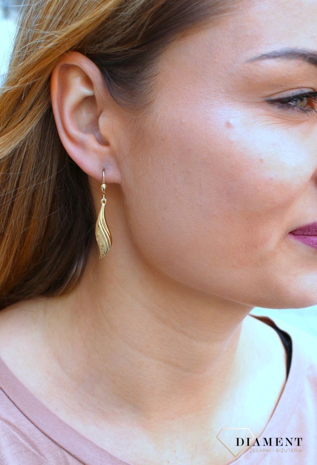 Kolczyki damskie złote  Piaskowane fale  585 DIA-KLC-10212-585c.jpg