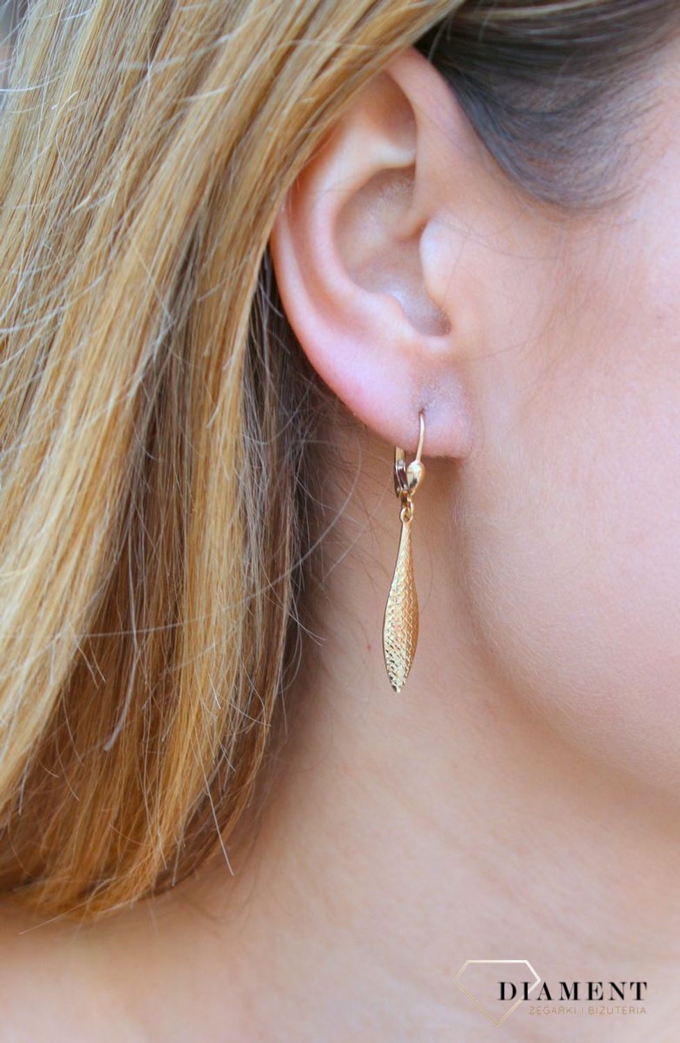 Kolczyki damskie złote  Grawerowane łezki  585 DIA-KLC-10213-585d.jpg