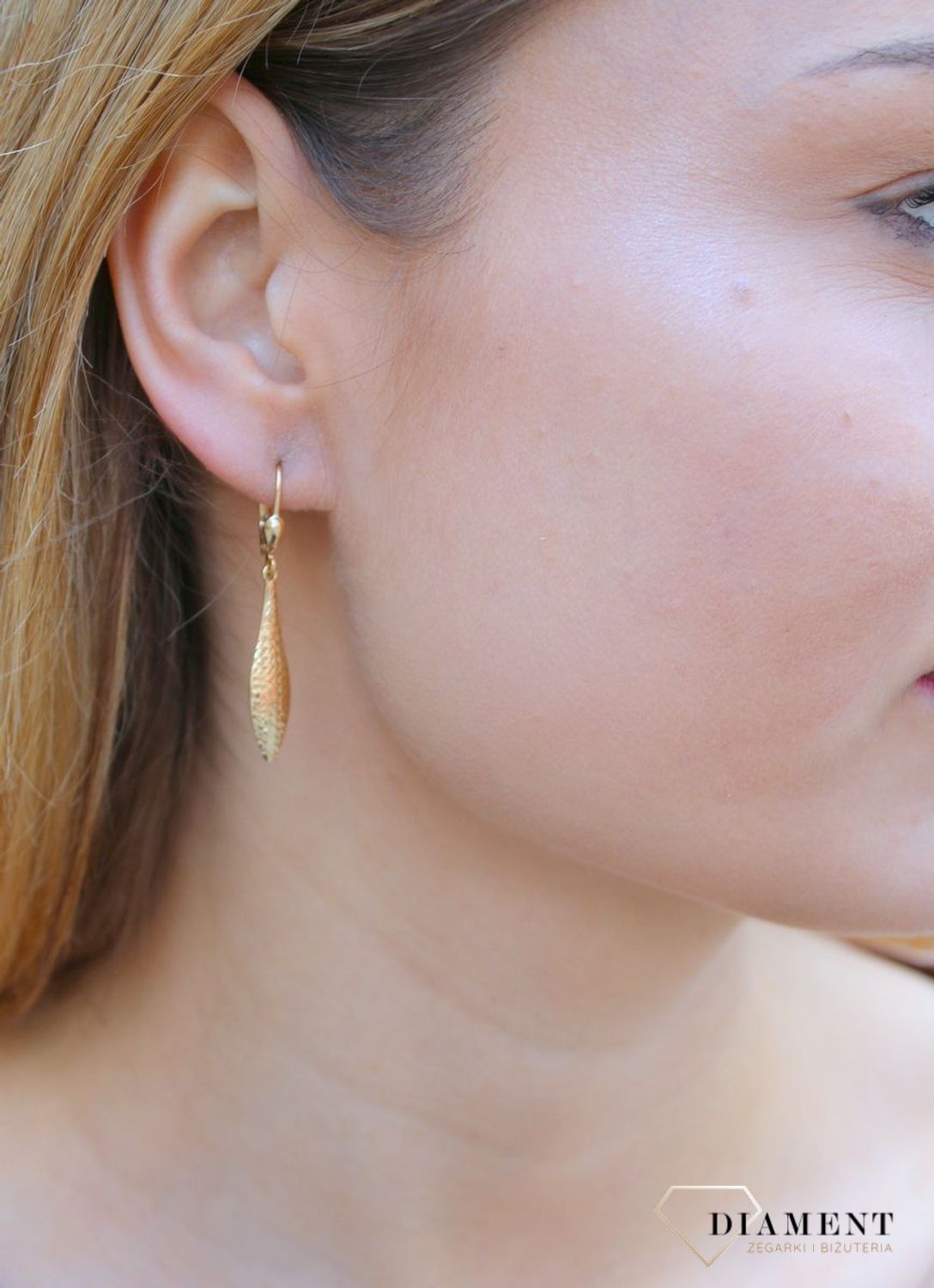 Kolczyki damskie złote  Grawerowane łezki  585 DIA-KLC-10213-585d.jpg
