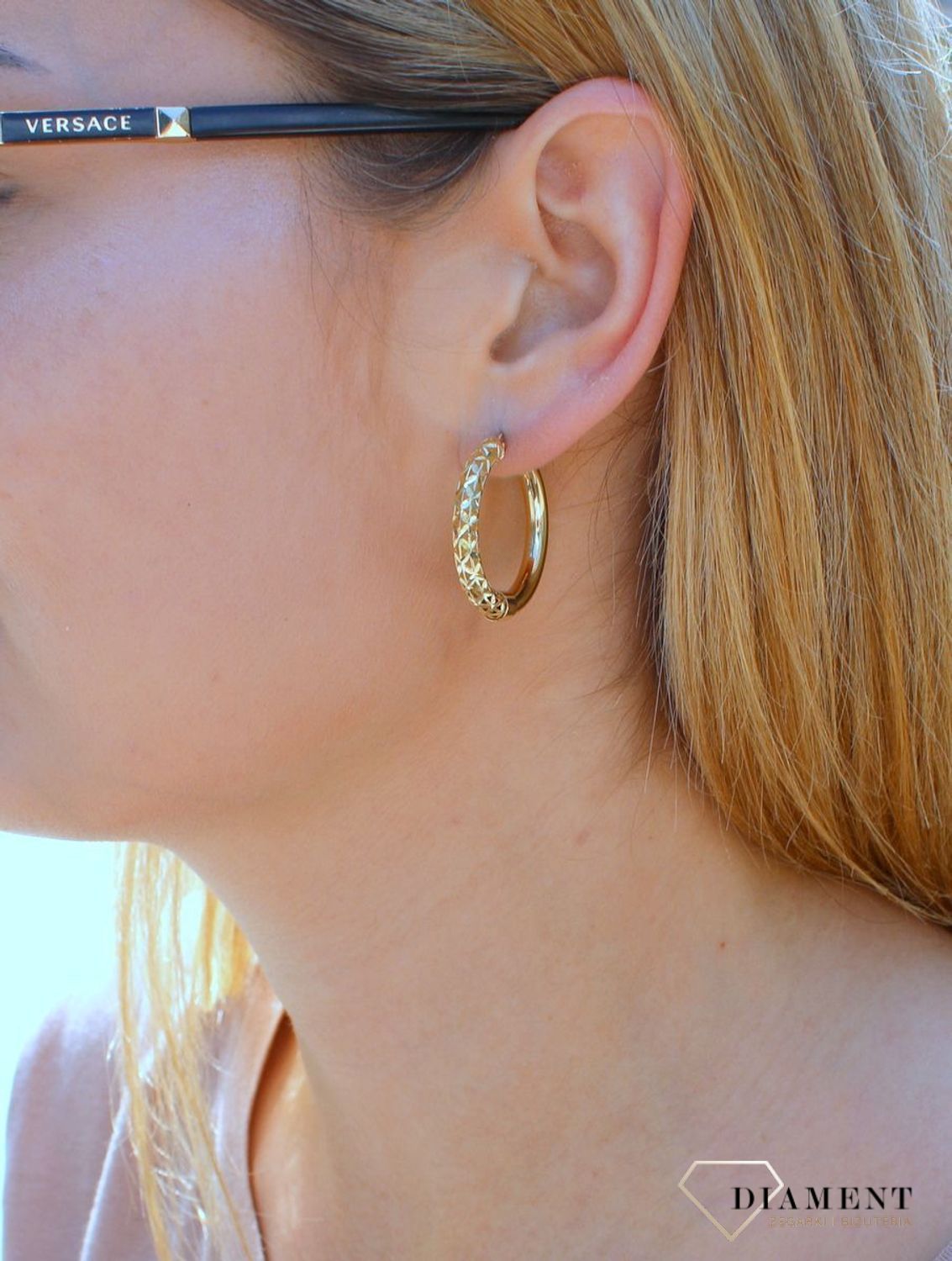 Złote kolczyki koła  Dwie biżuteryjne strony  585 DIA-KLC-10215-585d.jpg