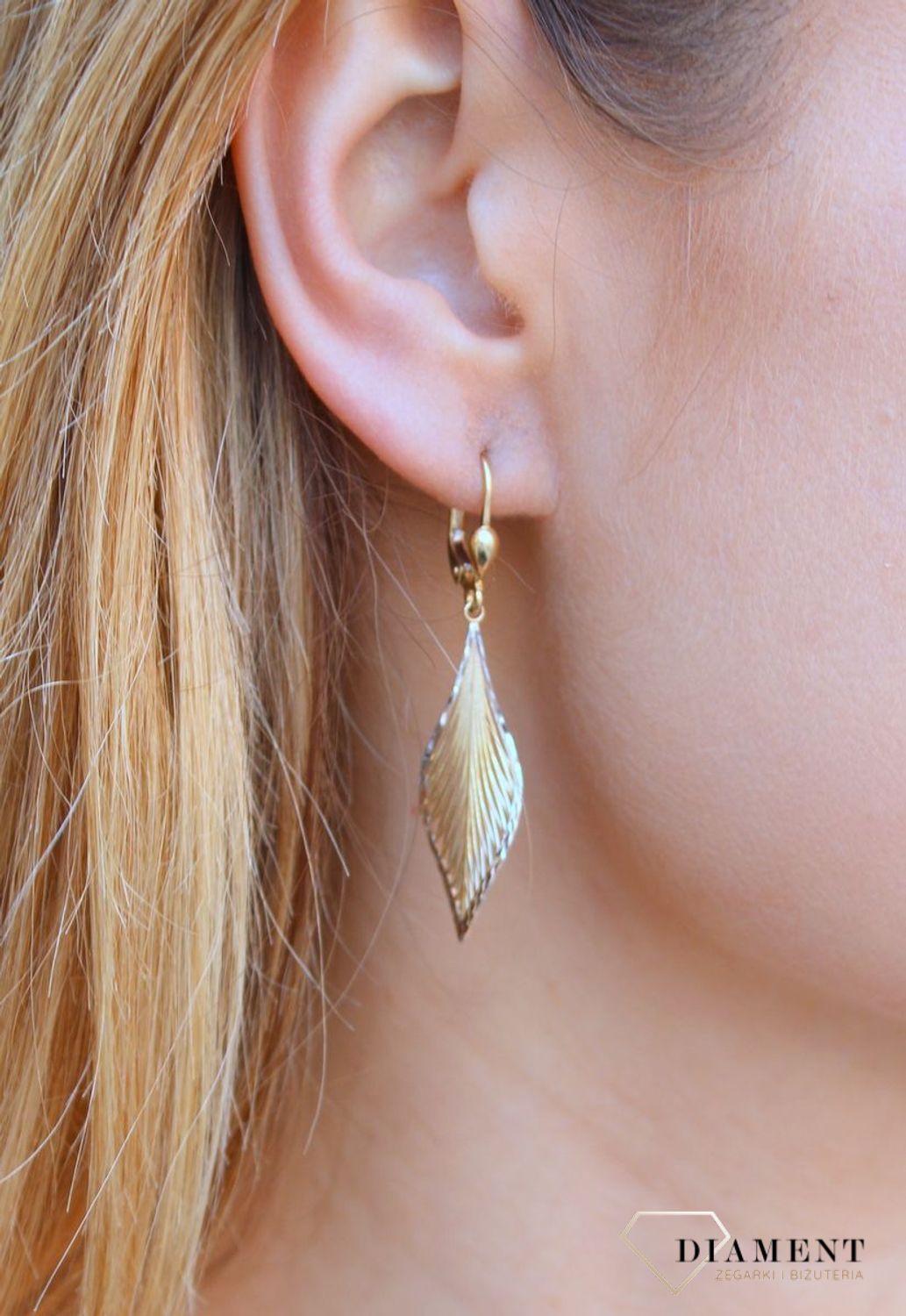 Kolczyki damskie  Wielobarwny, złoty listek  585  DIA-KLC-10216-585d.jpg