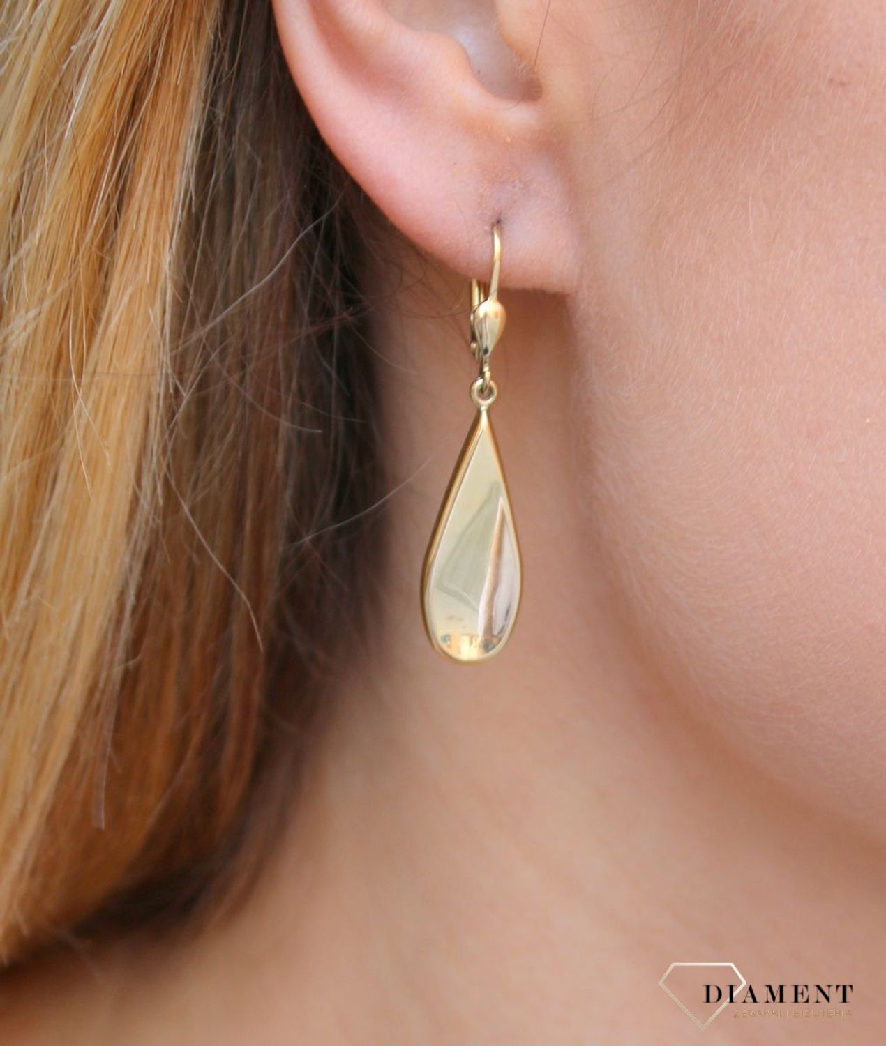 Kolczyki damskie złote  Płaskie łezki  585 DIA-KLC-10224-585d.jpg
