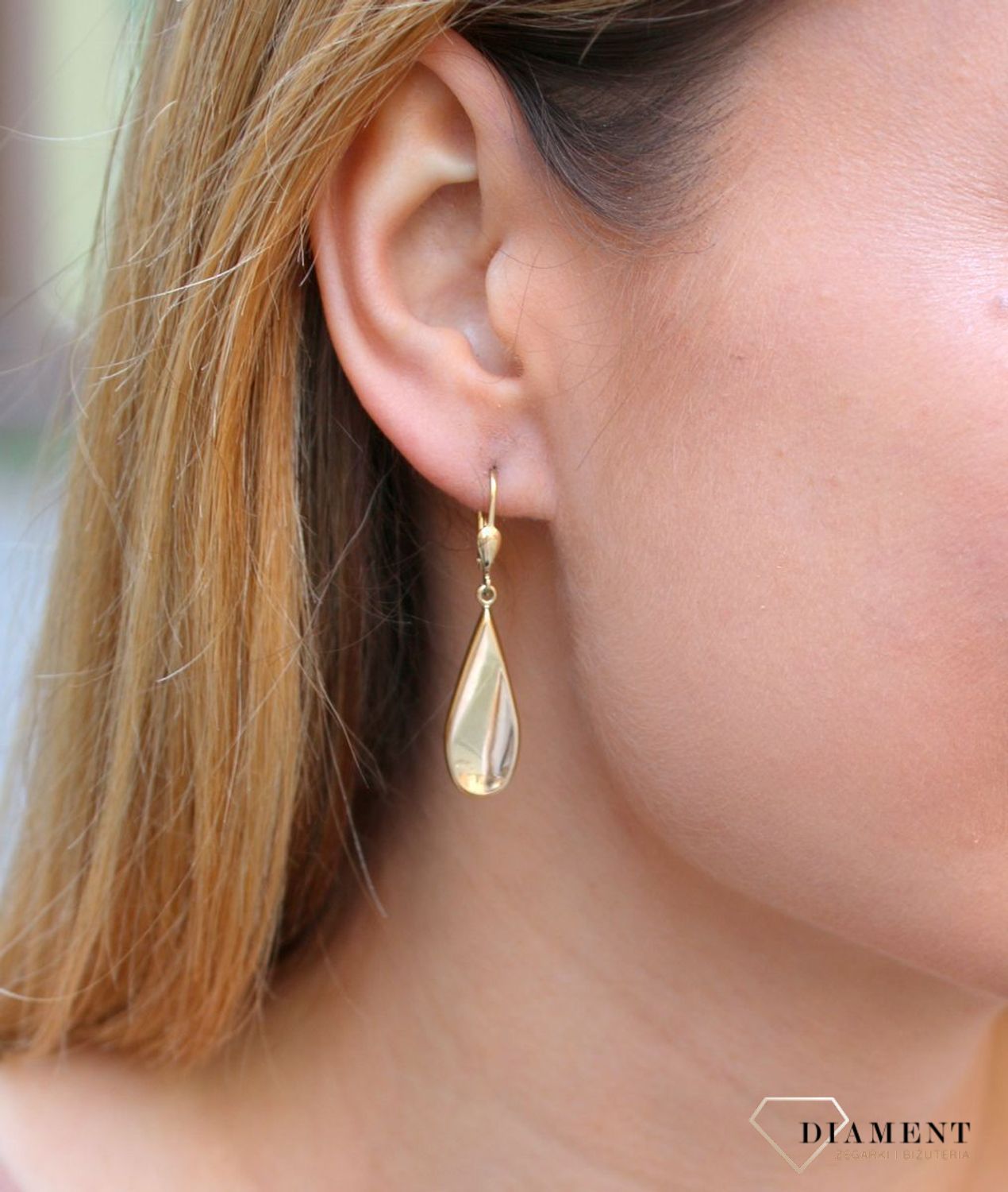 Kolczyki damskie złote  Płaskie łezki  585 DIA-KLC-10224-585d.jpg