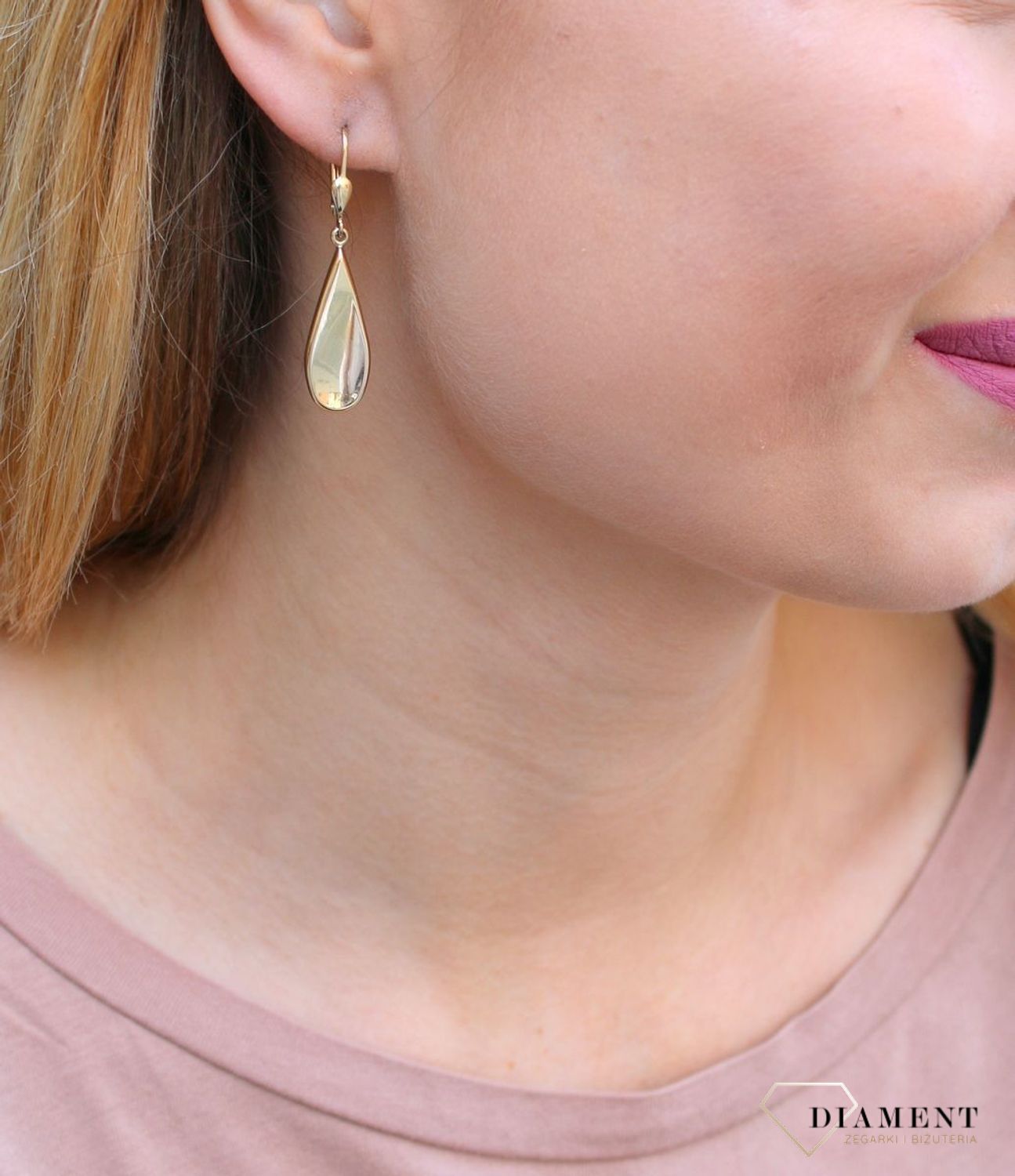 Kolczyki damskie złote  Płaskie łezki  585 DIA-KLC-10224-585d.jpg
