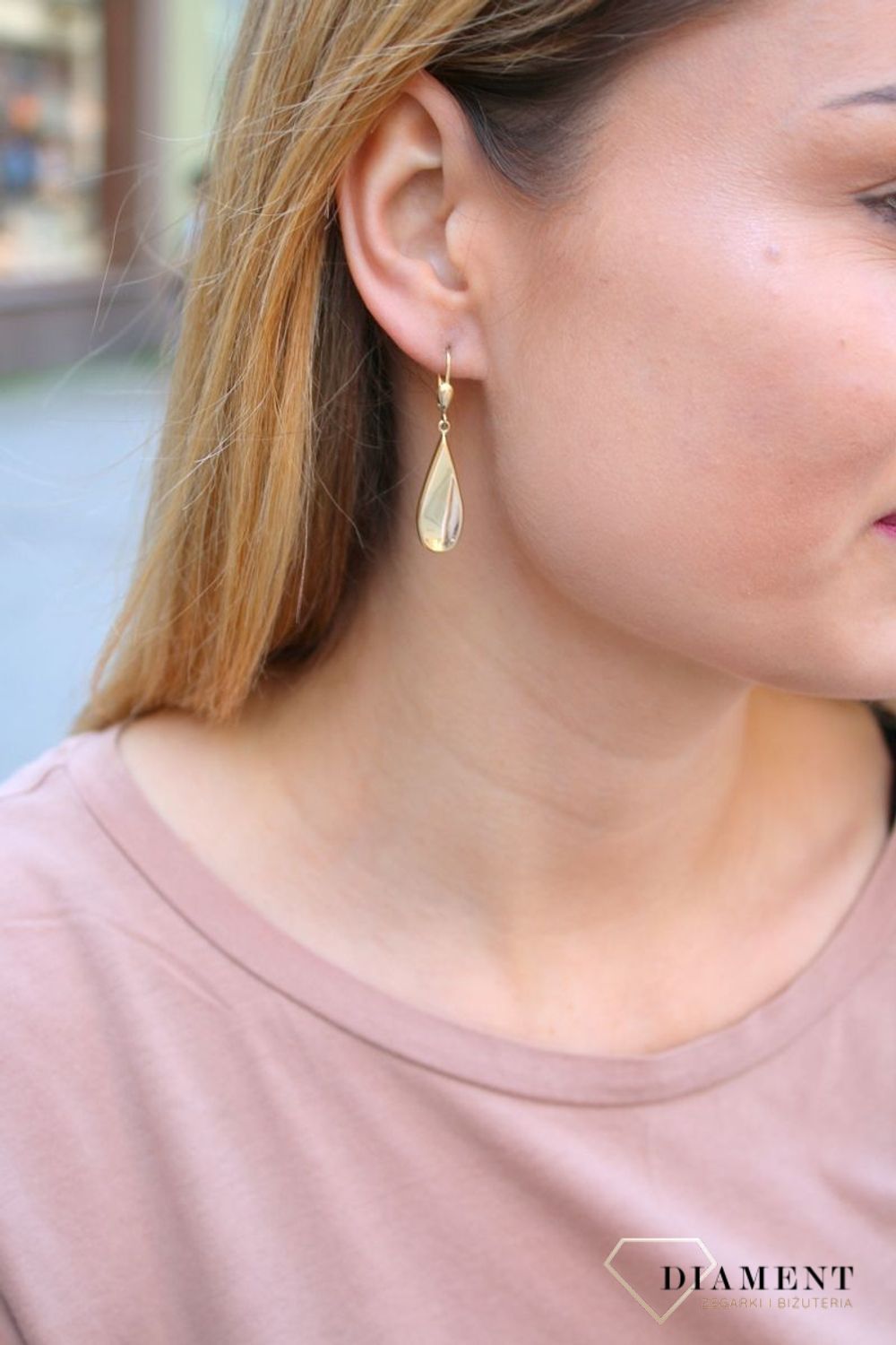 Kolczyki damskie złote  Płaskie łezki  585 DIA-KLC-10224-585d.jpg