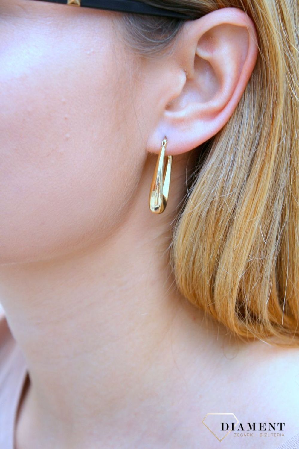Złote kolczyki damskie  Podłużne, wypukłe kołeczka  585 DIA-KLC-10226-585b (1).jpg