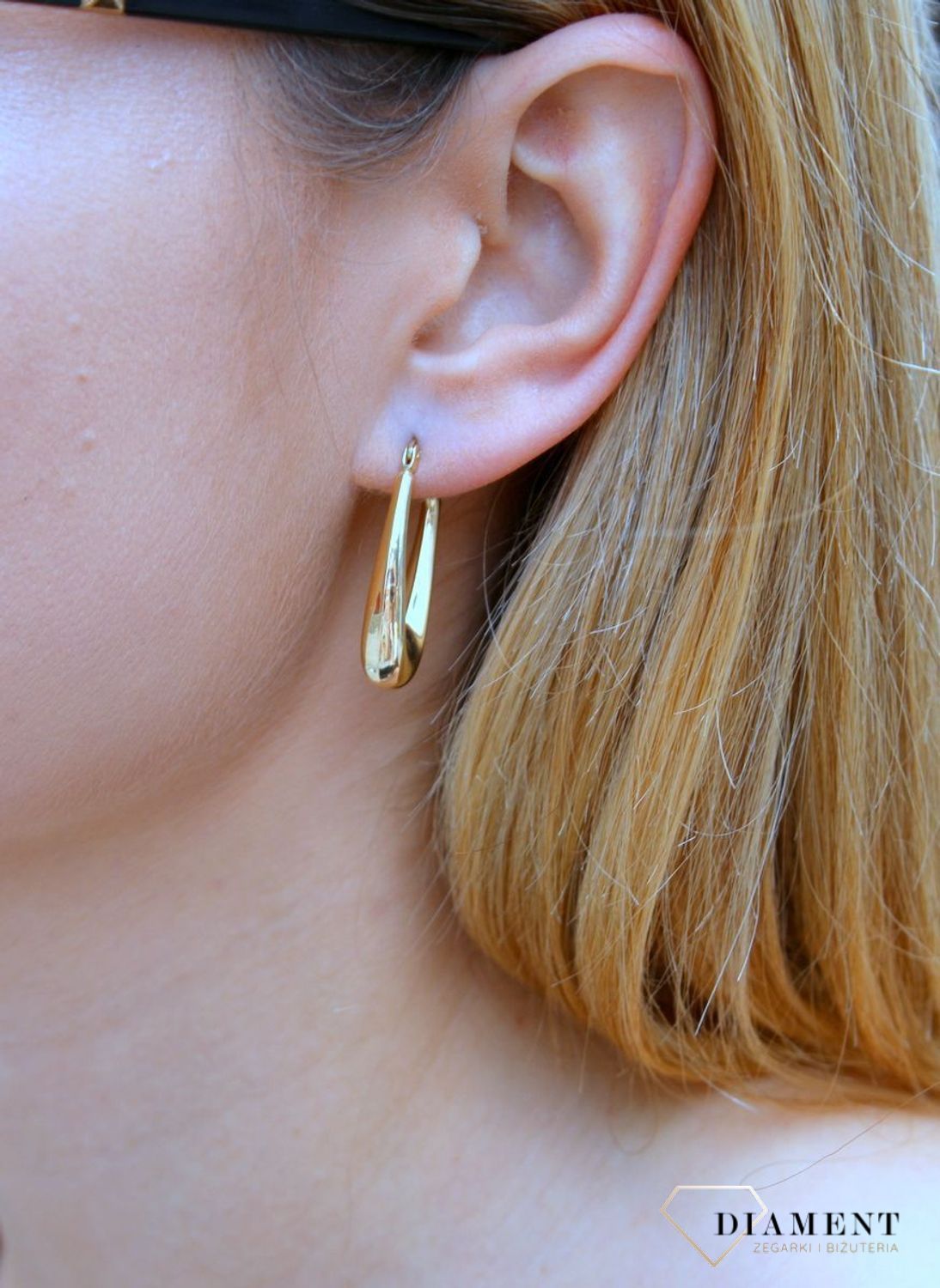 Złote kolczyki damskie  Podłużne, wypukłe kołeczka  585 DIA-KLC-10226-585b (1).jpg