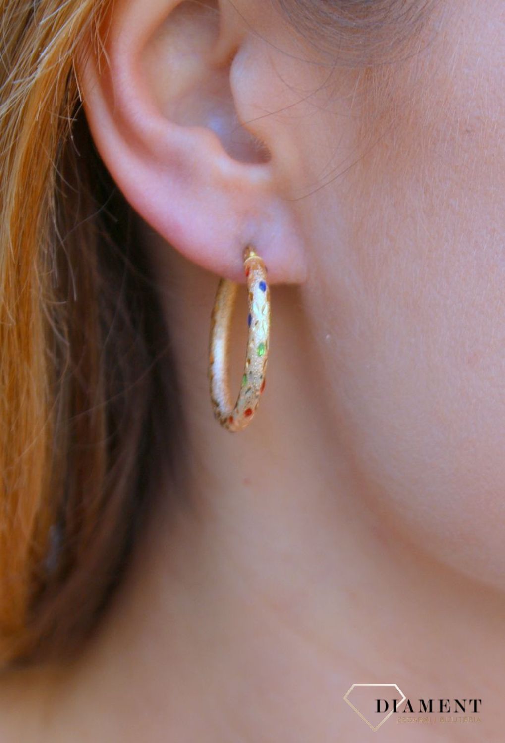 Złote kolczyki koła  Kolorowa emalia  585 DIA-KLC-10227-585 (1).jpg