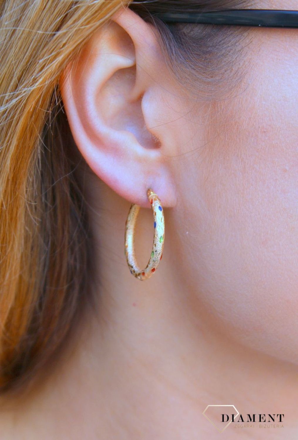 Złote kolczyki koła  Kolorowa emalia  585 DIA-KLC-10227-585 (1).jpg