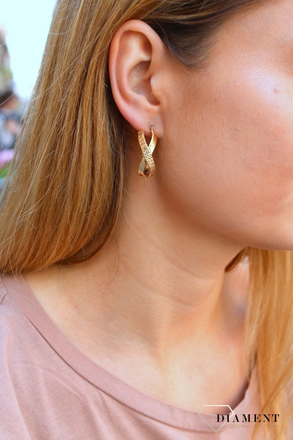 Złote kolczyki koła  Podłużne X  585 DIA-KLC-10231-585c.jpg