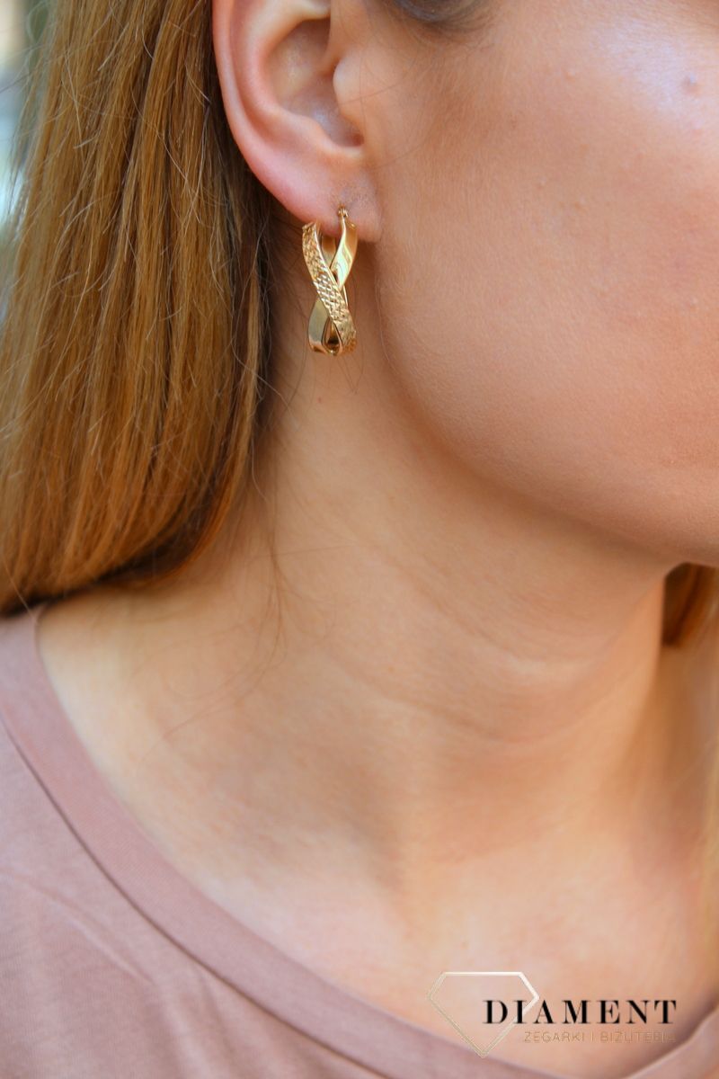 Złote kolczyki koła  Podłużne X  585 DIA-KLC-10231-585c.jpg