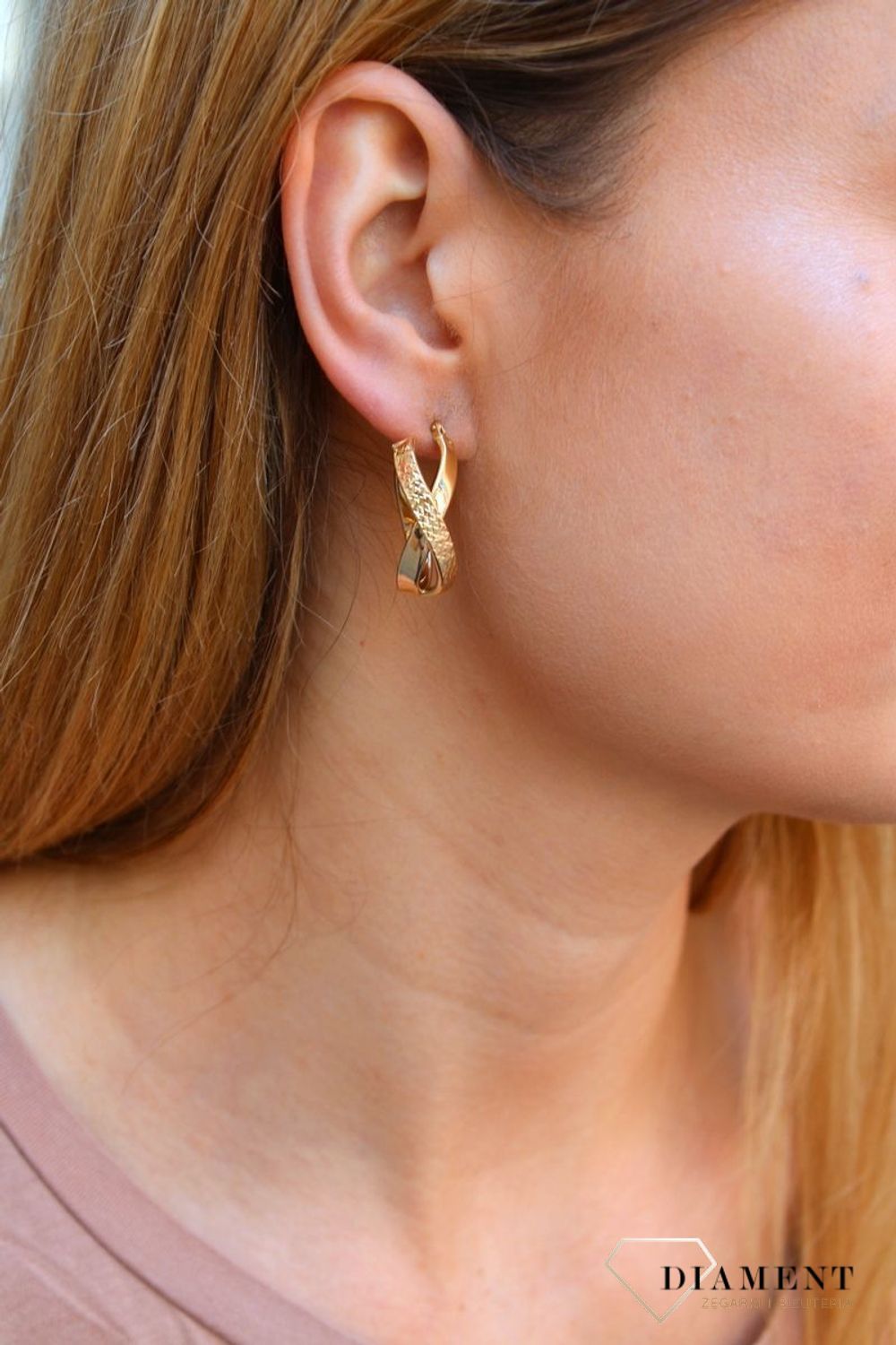 Złote kolczyki koła  Podłużne X  585 DIA-KLC-10231-585c.jpg