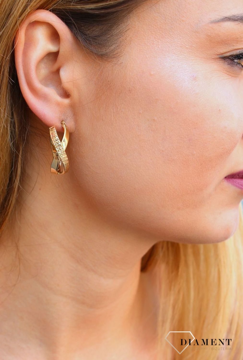 Złote kolczyki koła  Podłużne X  585 DIA-KLC-10231-585c.jpg